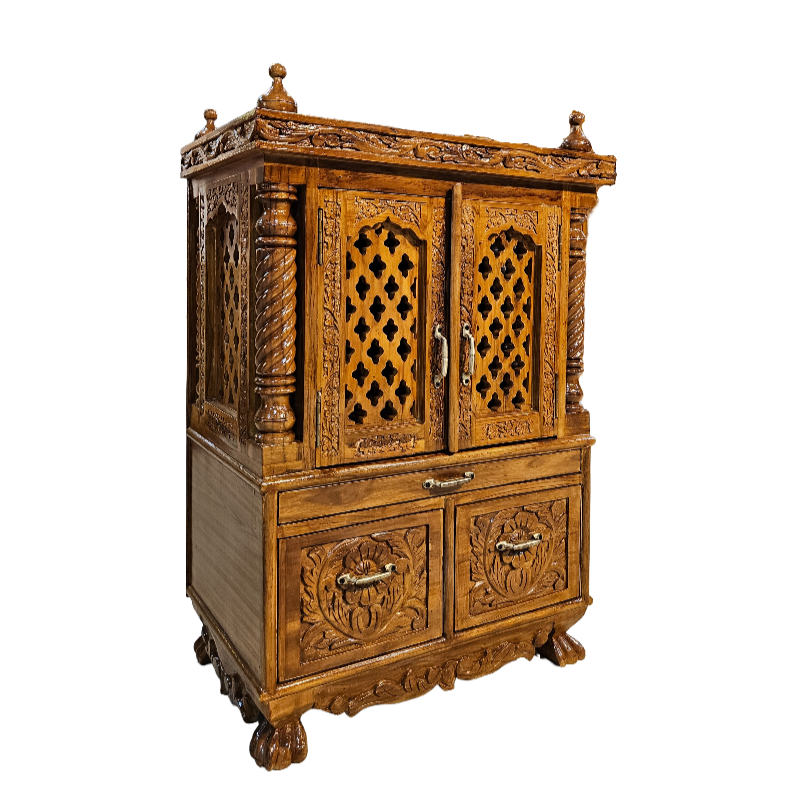 Premium Handcrafted Wooden Pooja Temple with Storage