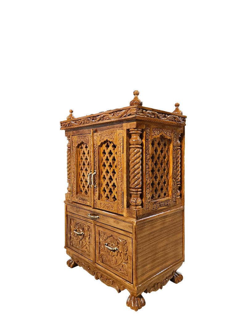 Premium Handcrafted Wooden Pooja Temple with Storage