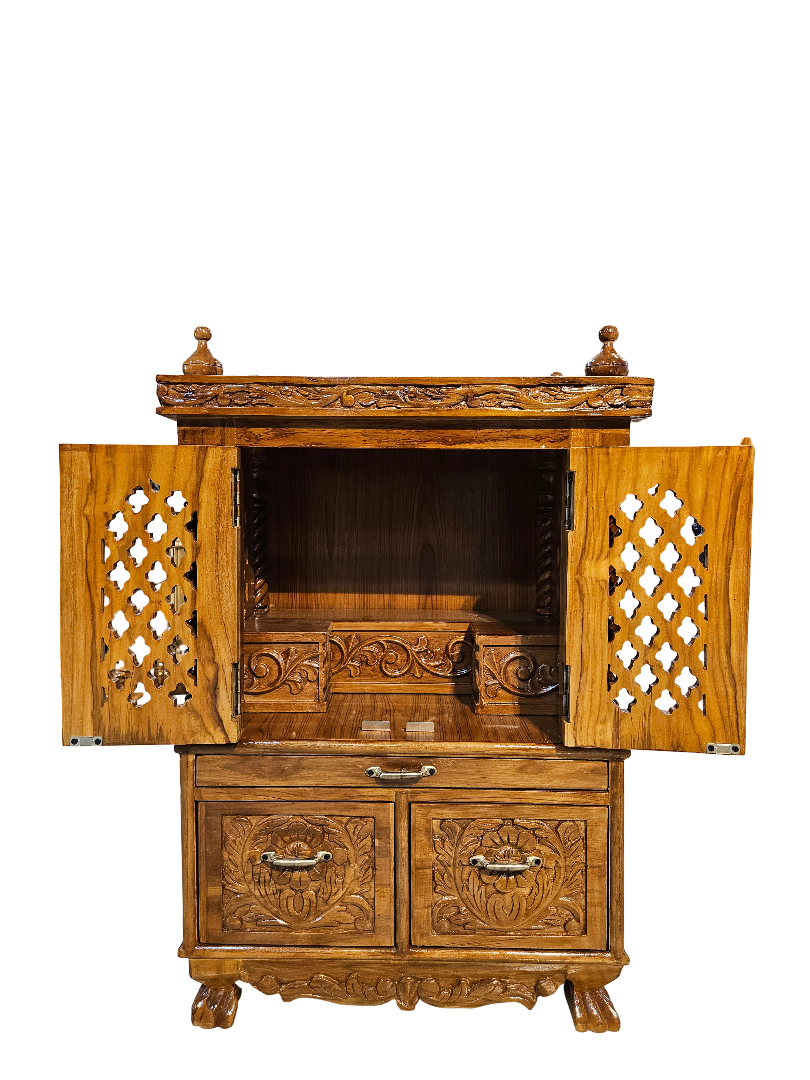 Premium Handcrafted Wooden Pooja Temple with Storage