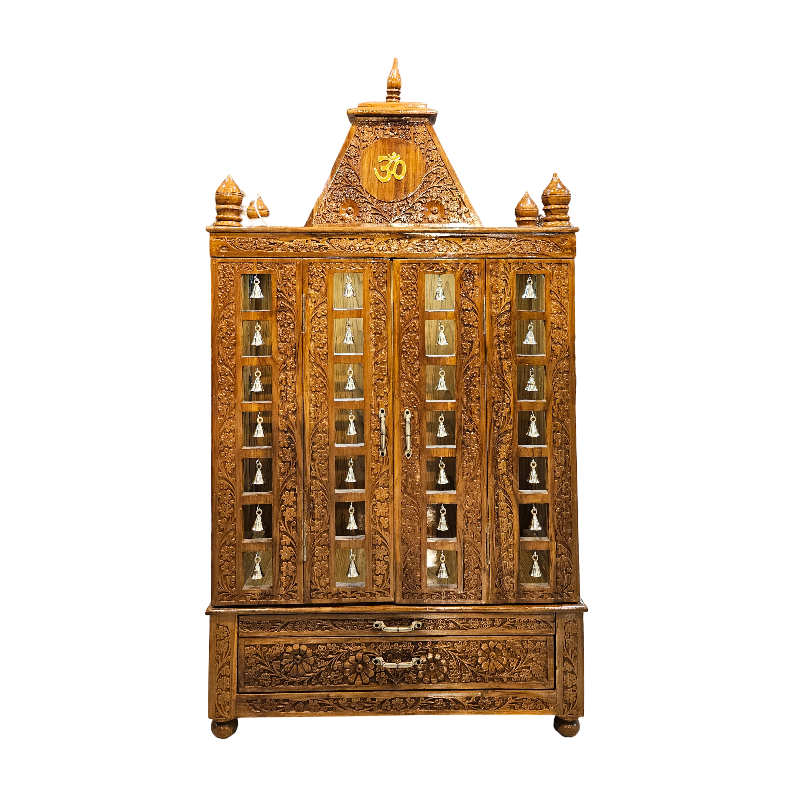 Handcrafted Solid Wood Mandir with Carved Details
