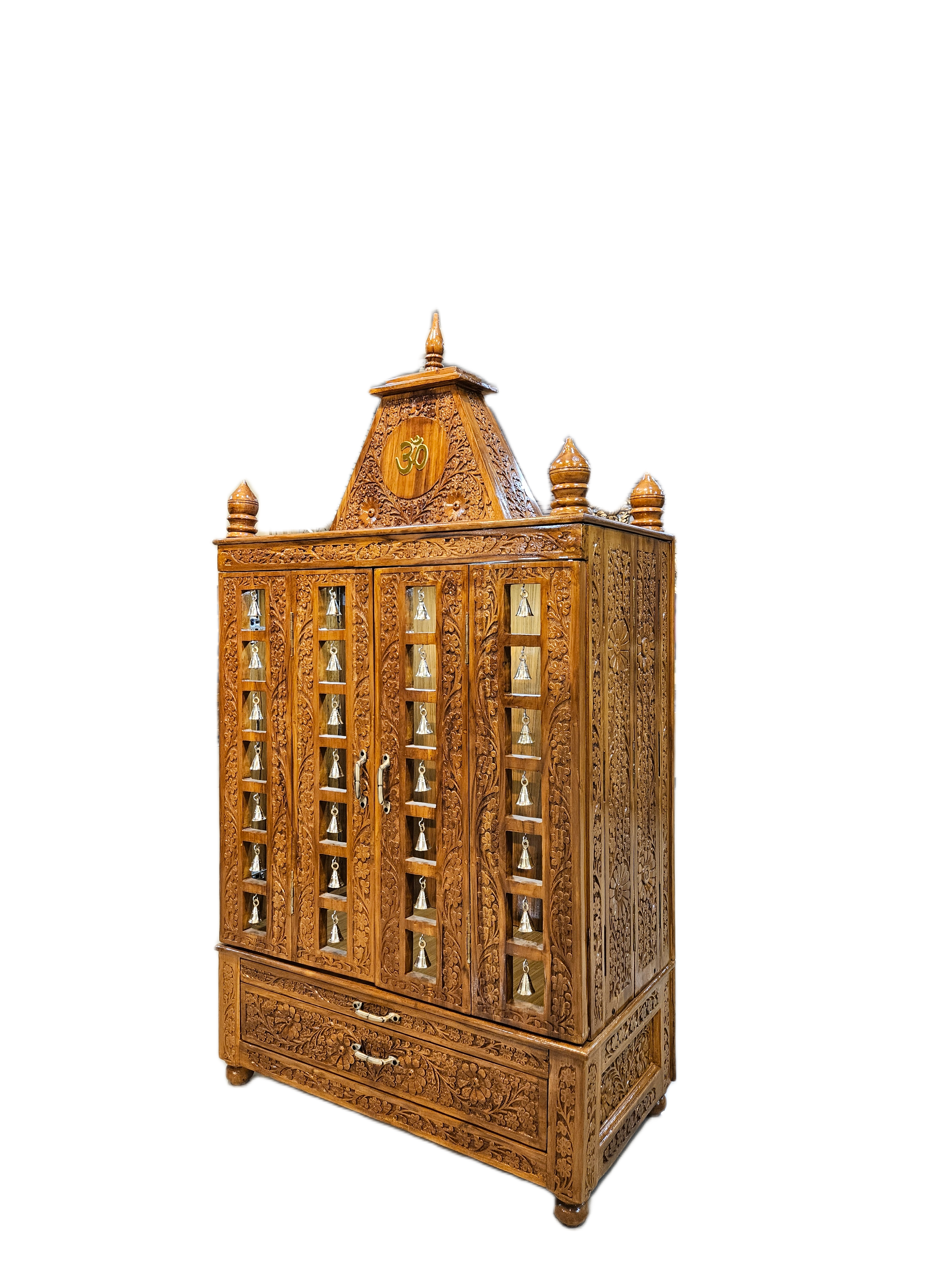 Handcrafted Solid Wood Mandir with Carved Details