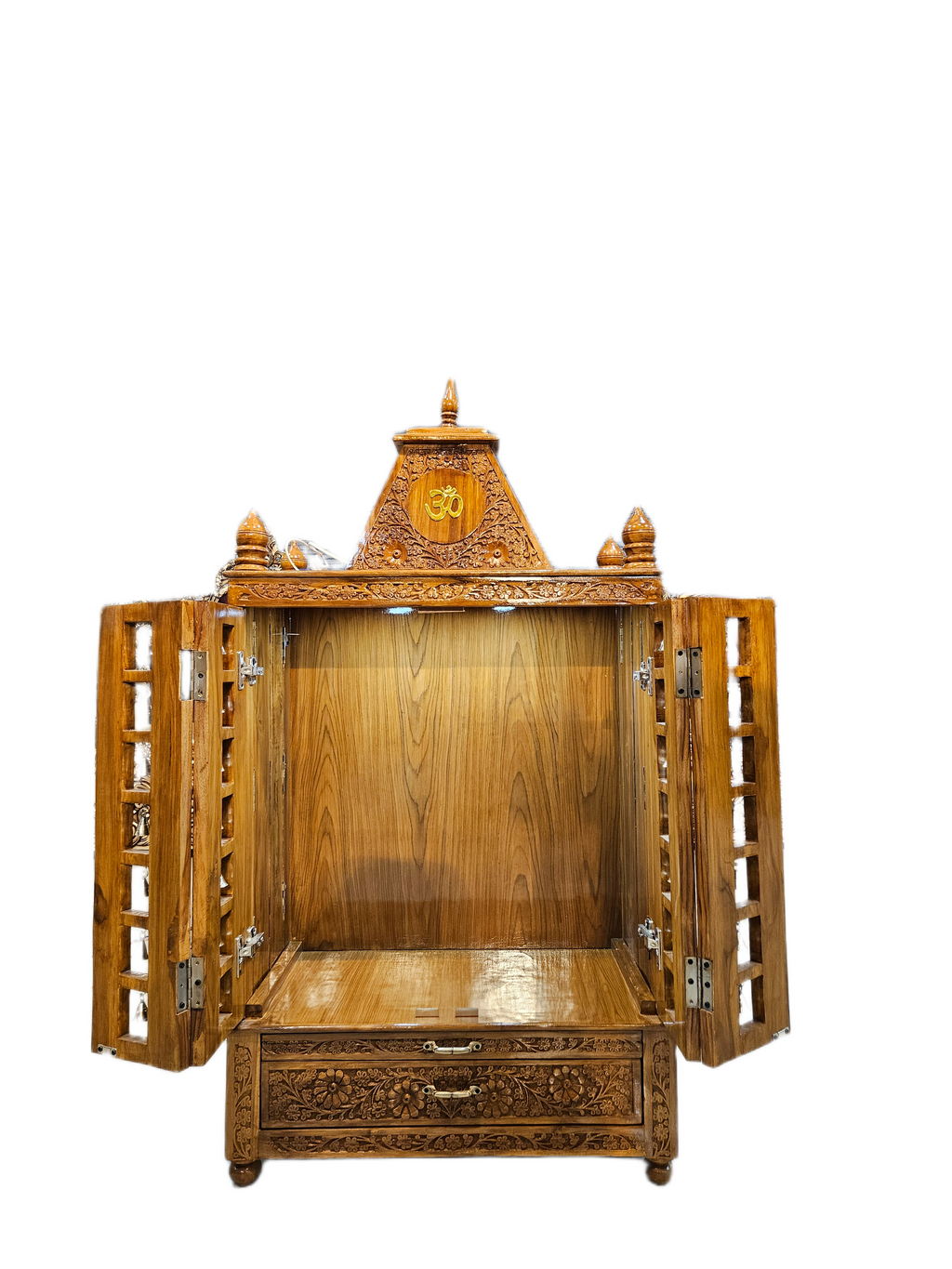 Handcrafted Solid Wood Mandir with Carved Details