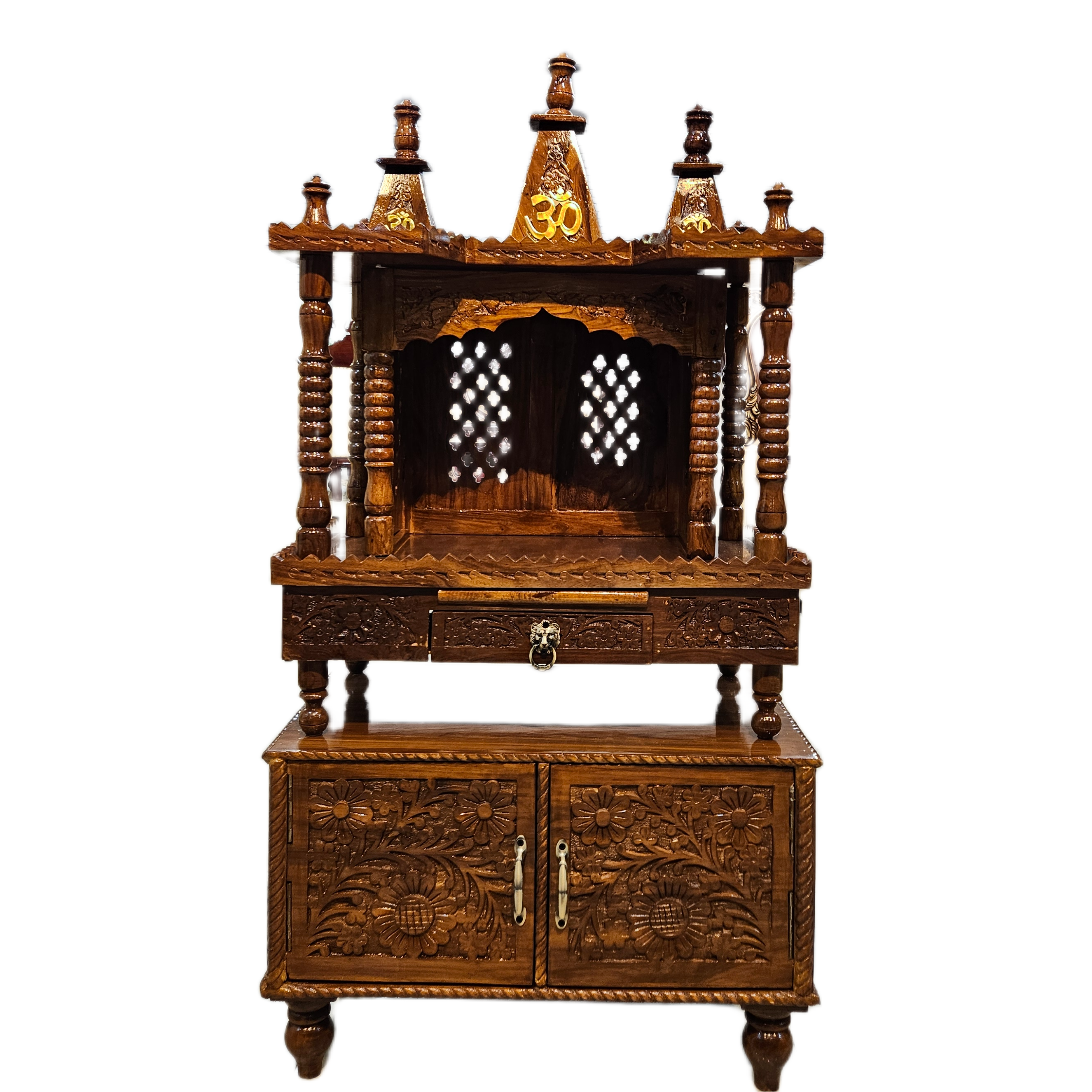 Premium Handcrafted Wooden Pooja Temple with Storage