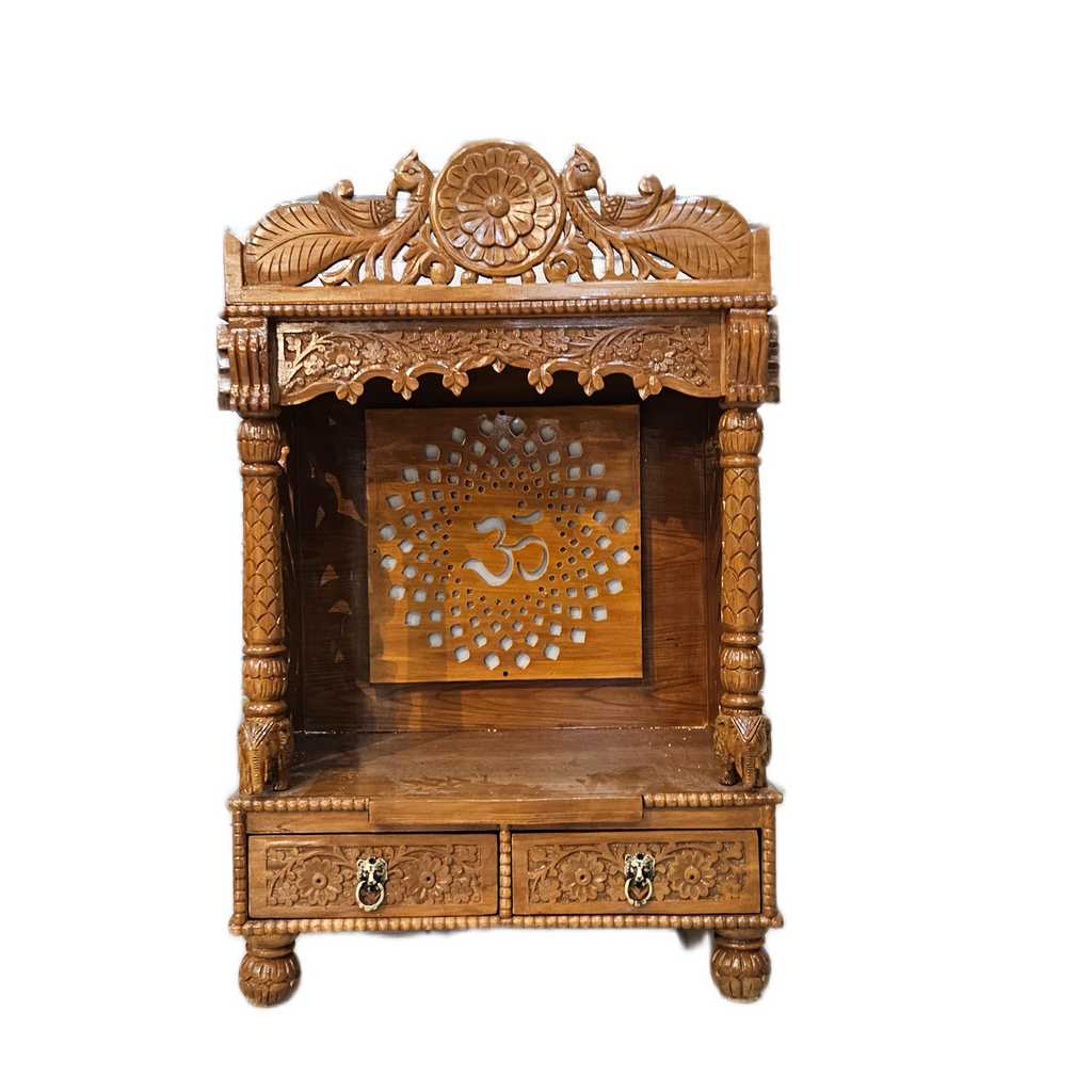 Luxury Wooden Pooja Temple with Drawers & Shelves