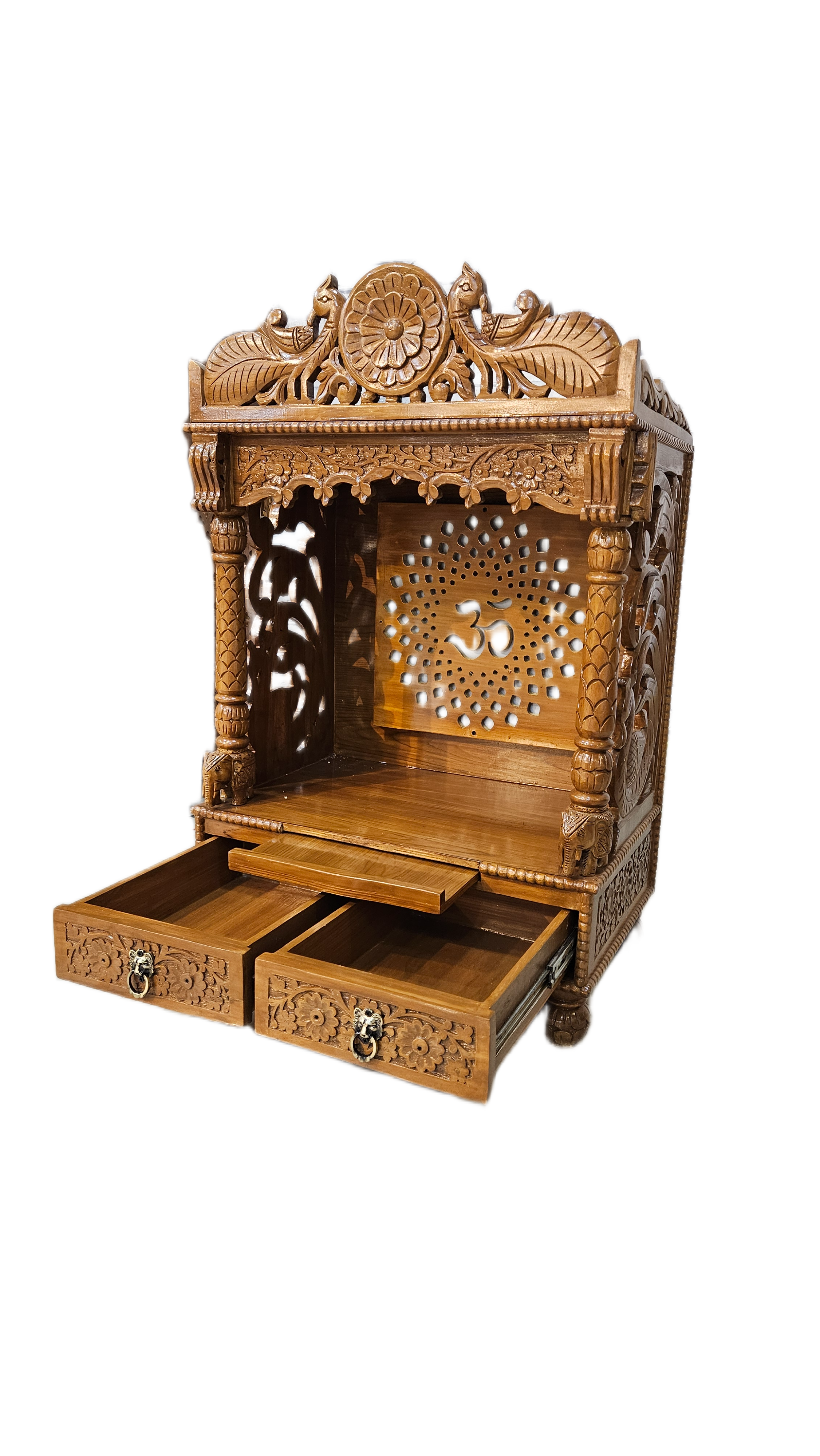 Luxury Wooden Pooja Temple with Drawers & Shelves