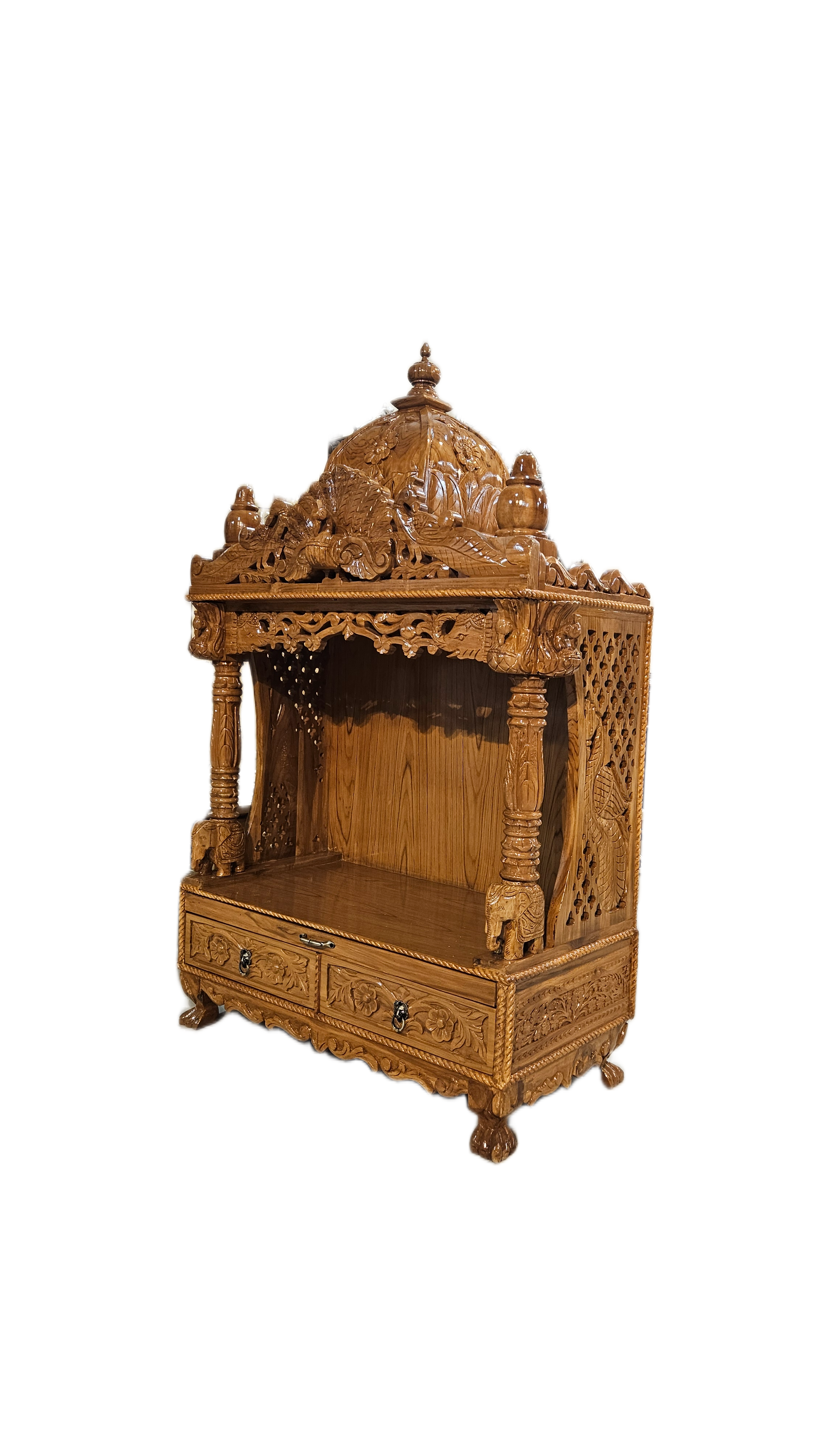 Premium Solid Wood Mandir with Polished Finish