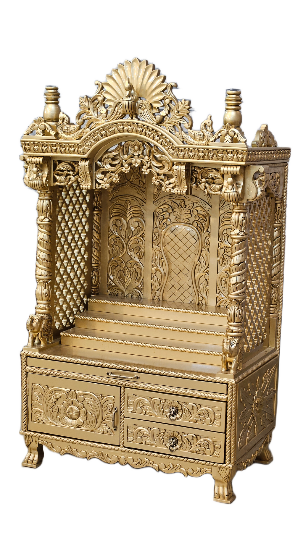 Elegant Handmade Wooden Temple with Drawers