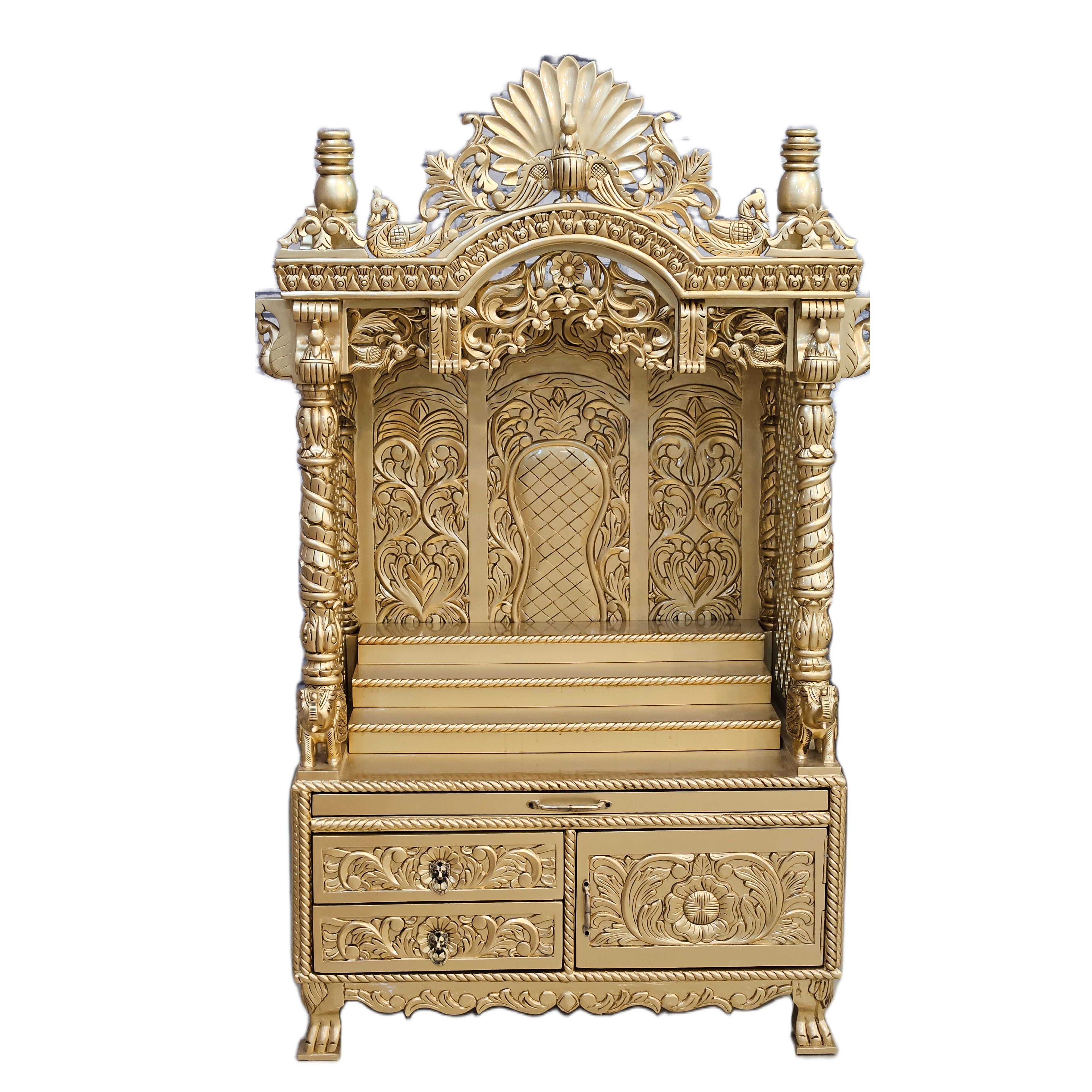 Elegant Handmade Wooden Temple with Drawers