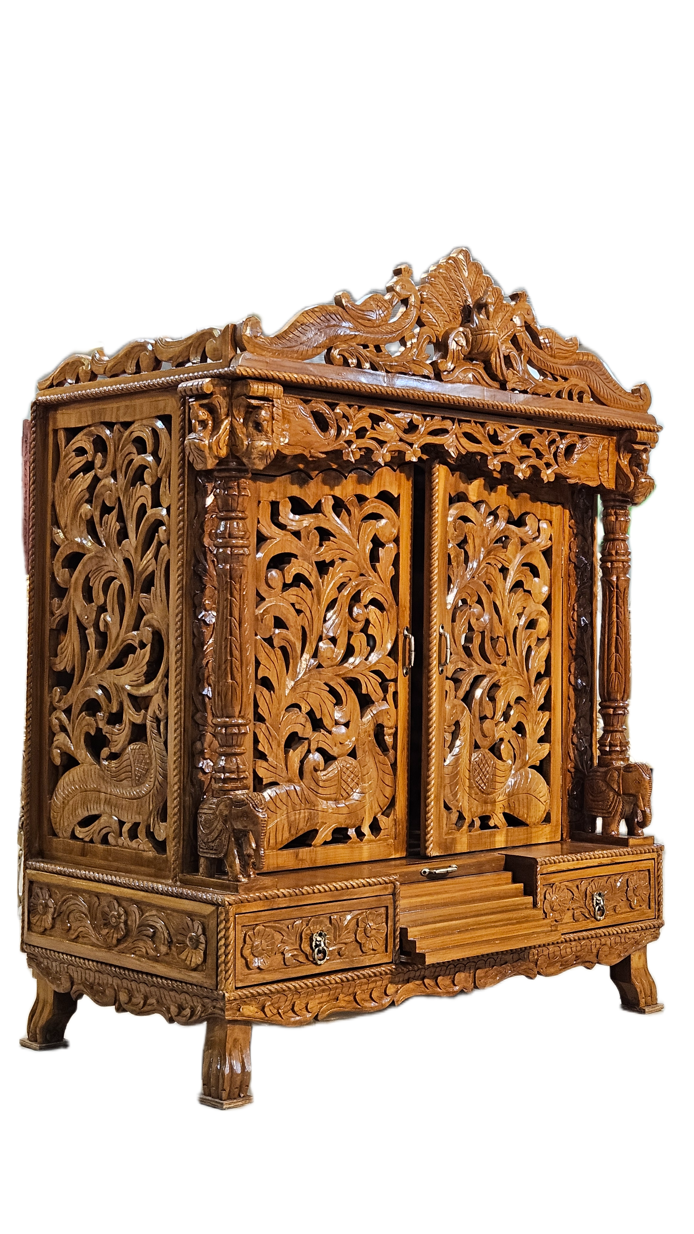 Decorative Wooden Pooja Mandir with Hand Carving