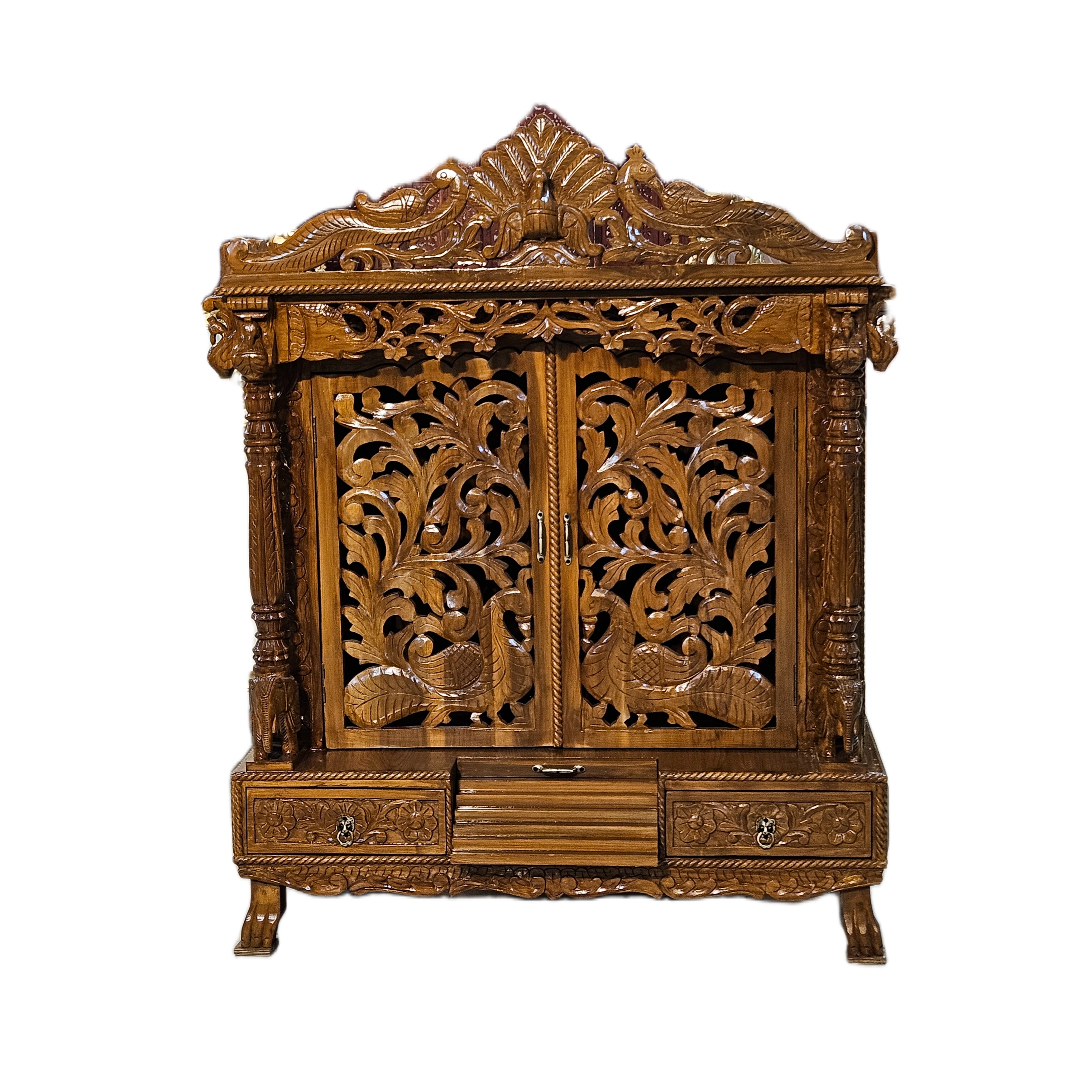 Decorative Wooden Pooja Mandir with Hand Carving