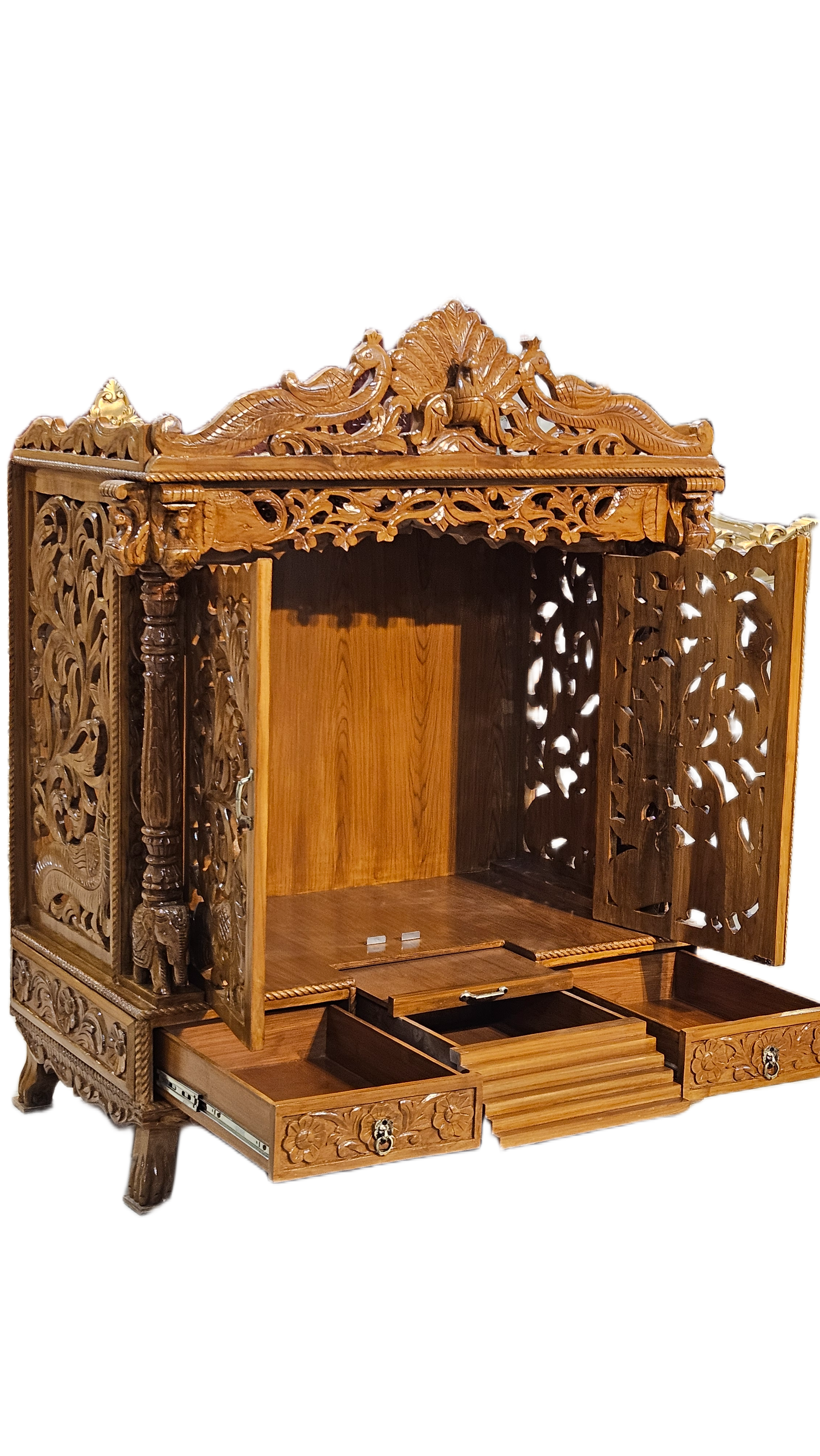 Decorative Wooden Pooja Mandir with Hand Carving