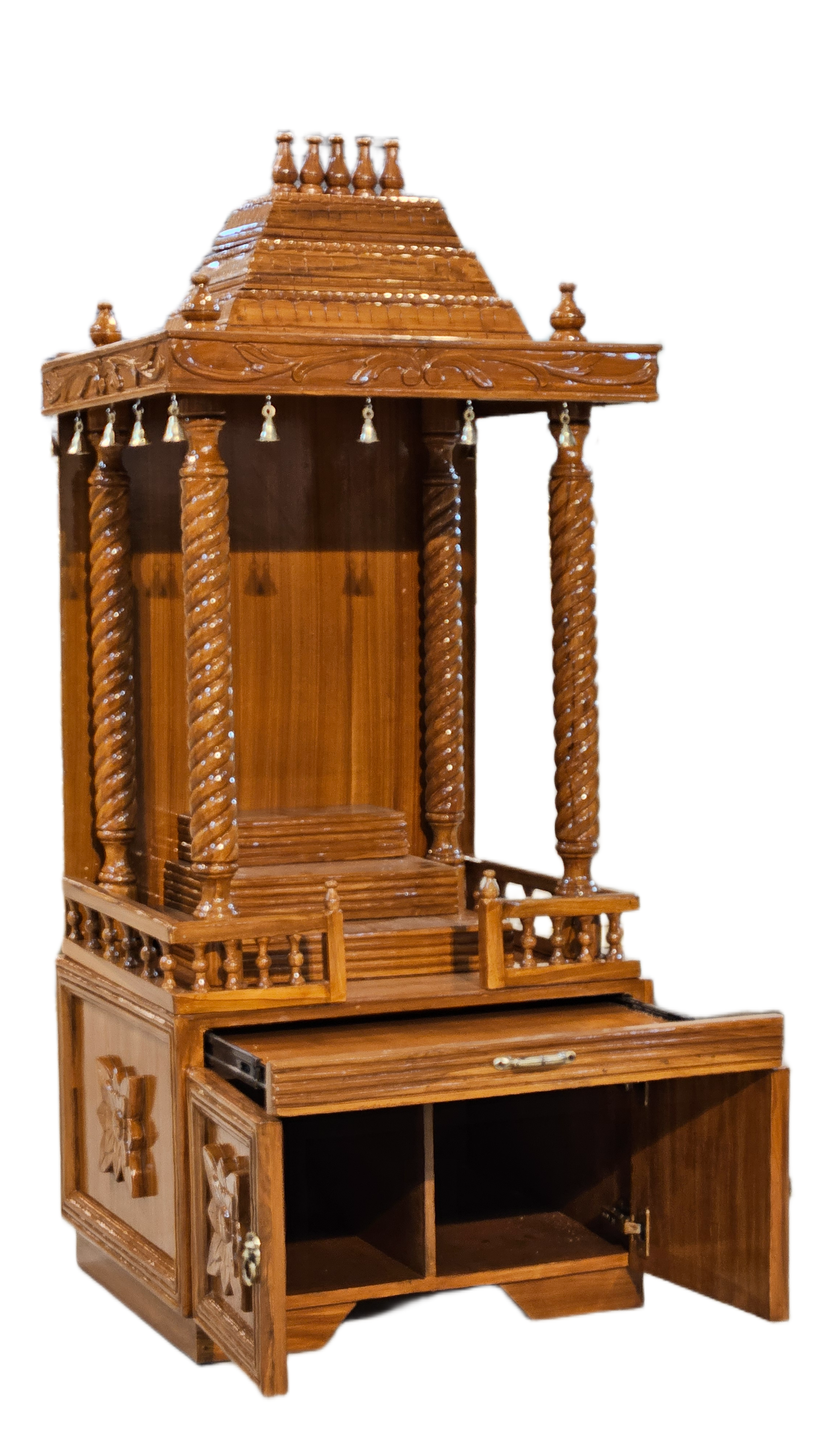 Elegant Home Pooja Mandir in Wooden Finish