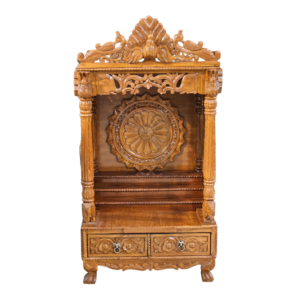 Designer Wooden Temple with Spacious Shelves