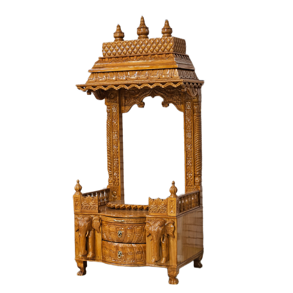 Classic Wooden Pooja Mandir with Ornamental Design