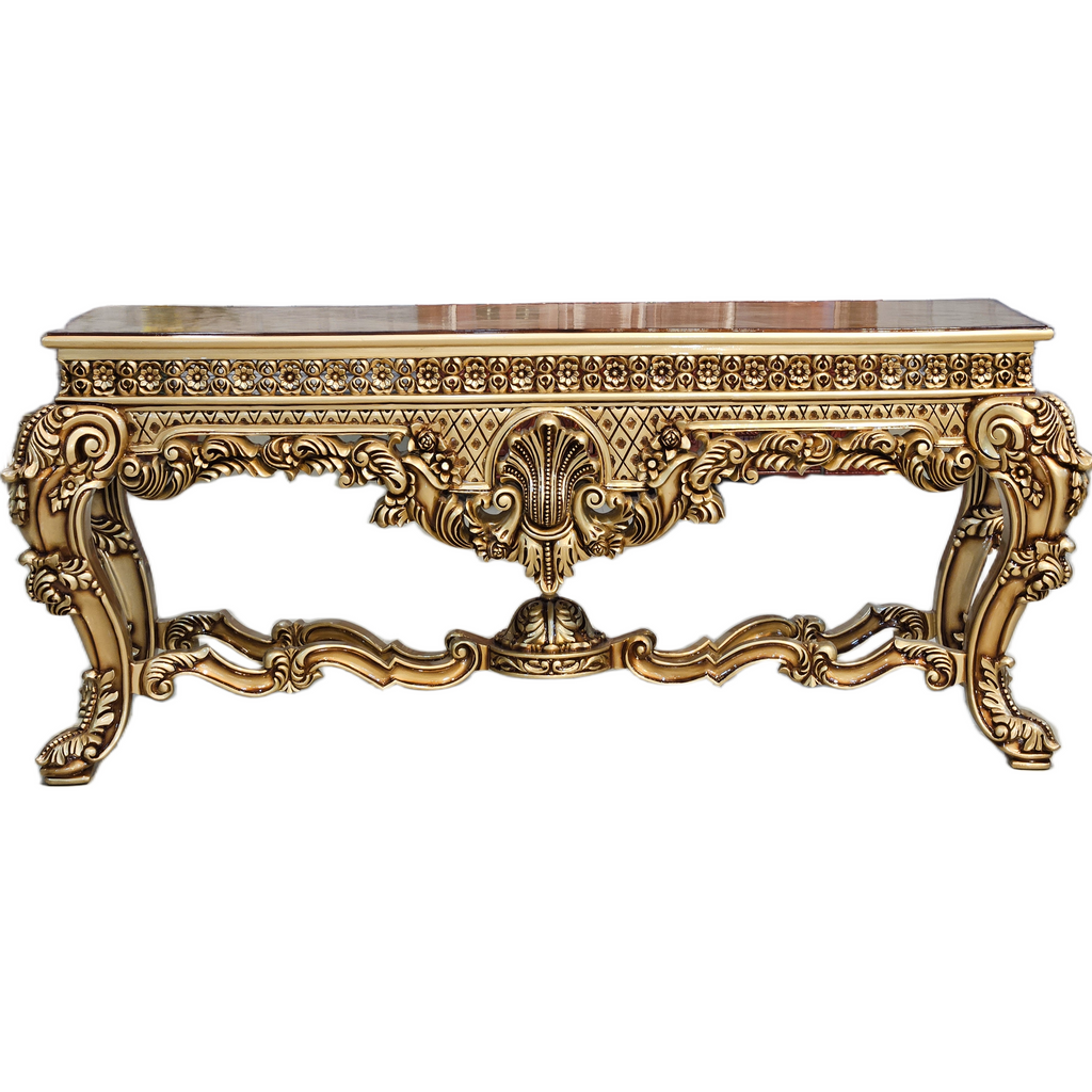 Traditional Carved Wooden Console Table with Ornate Detailing