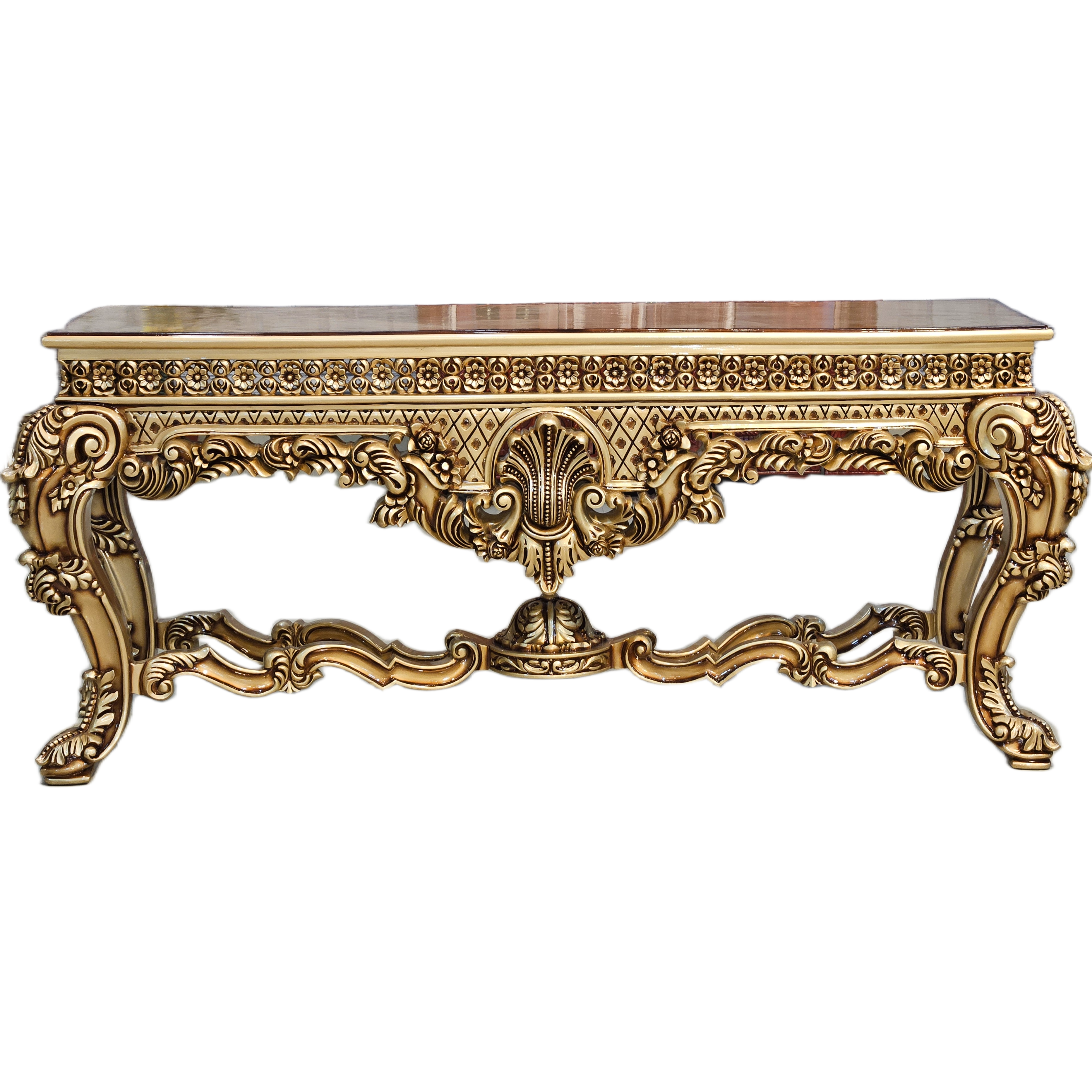 Traditional Carved Wooden Console Table with Ornate Detailing