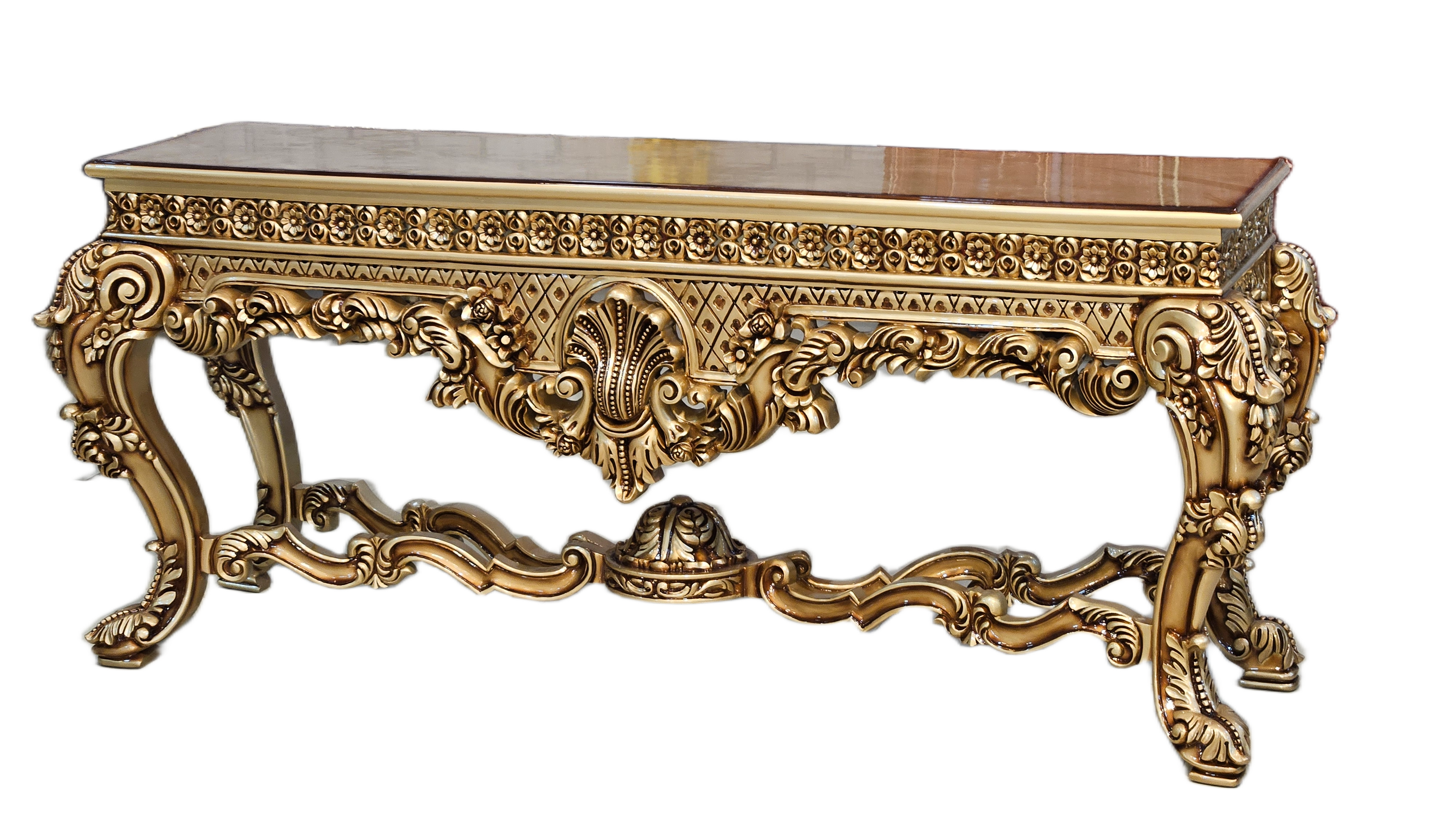 Traditional Carved Wooden Console Table with Ornate Detailing