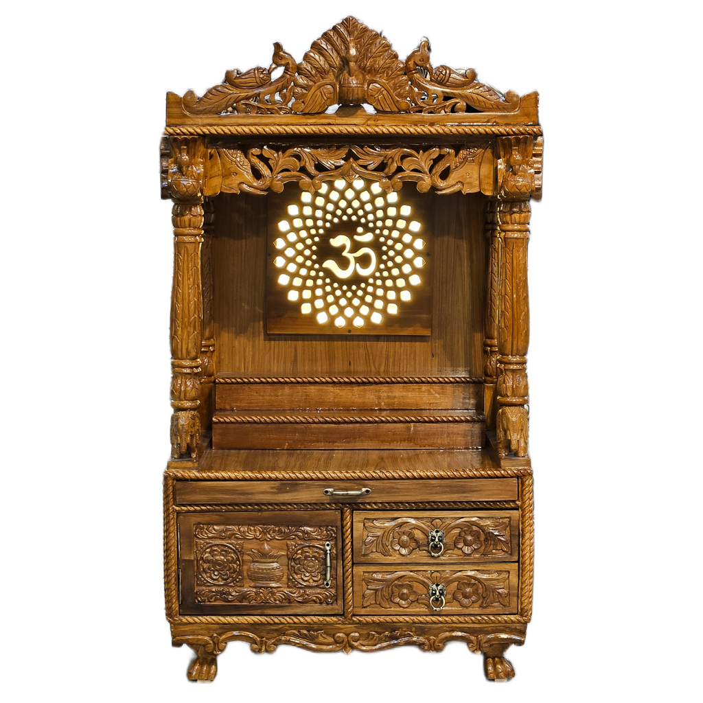 Premium Handcrafted Wooden Pooja Temple with Storage