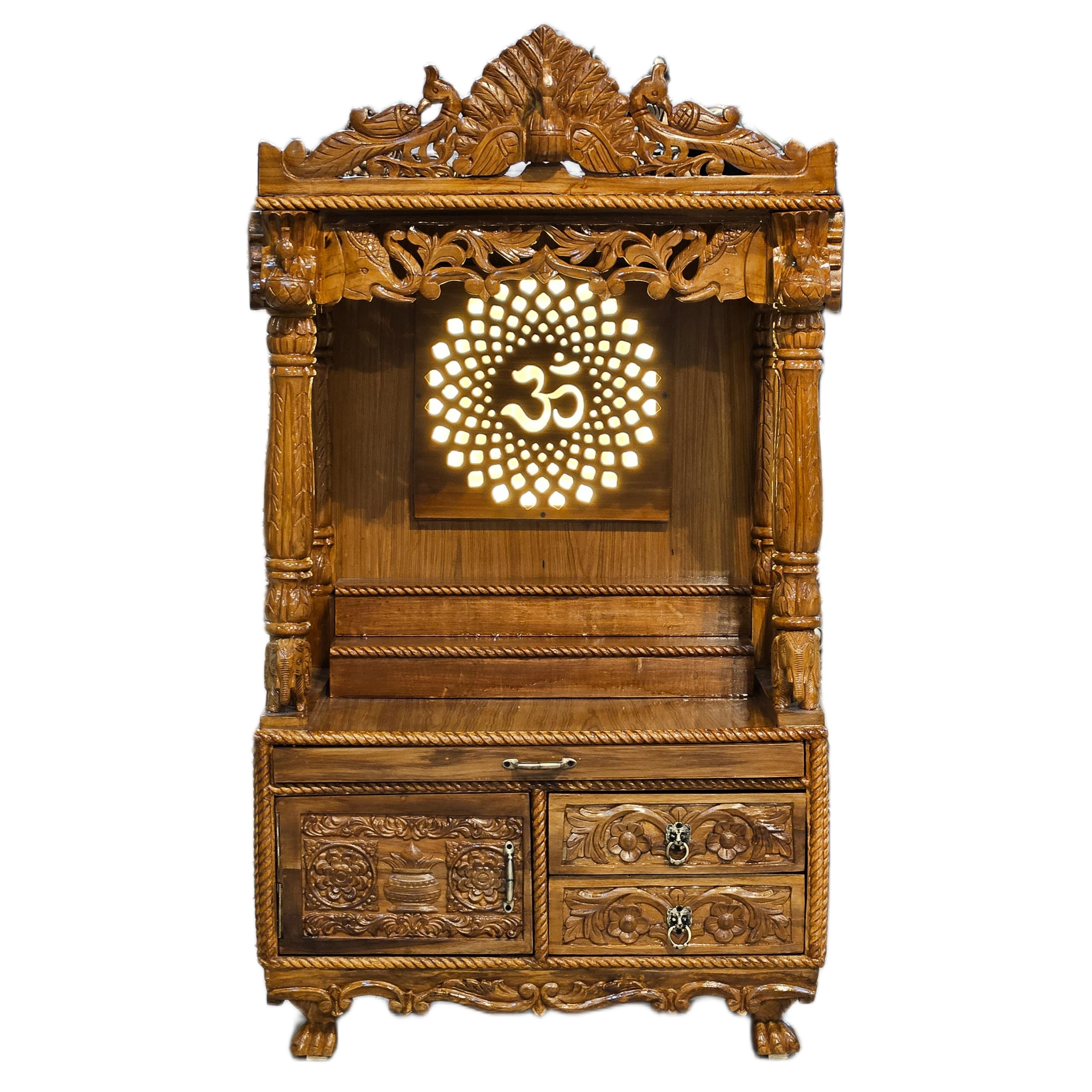 Premium Handcrafted Wooden Pooja Temple with Storage