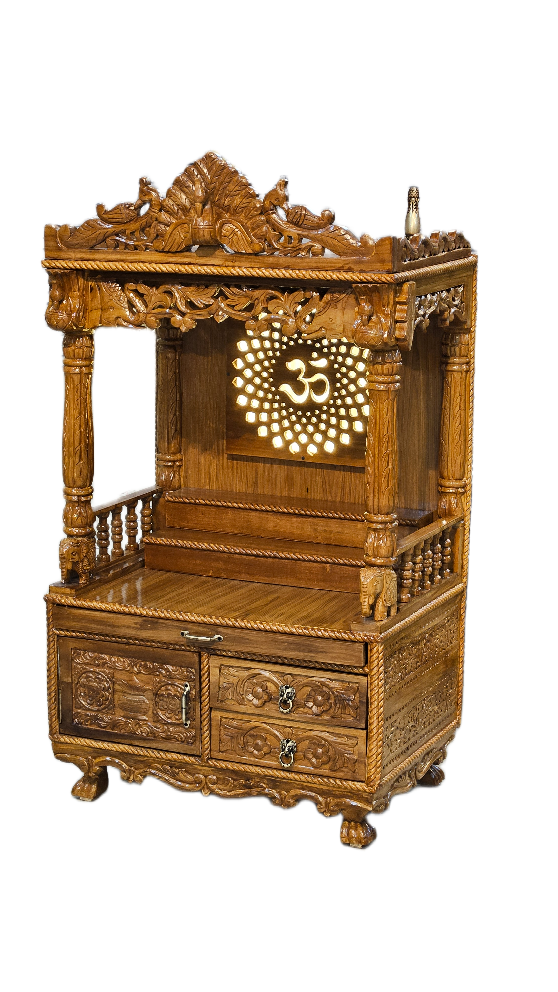 Premium Handcrafted Wooden Pooja Temple with Storage