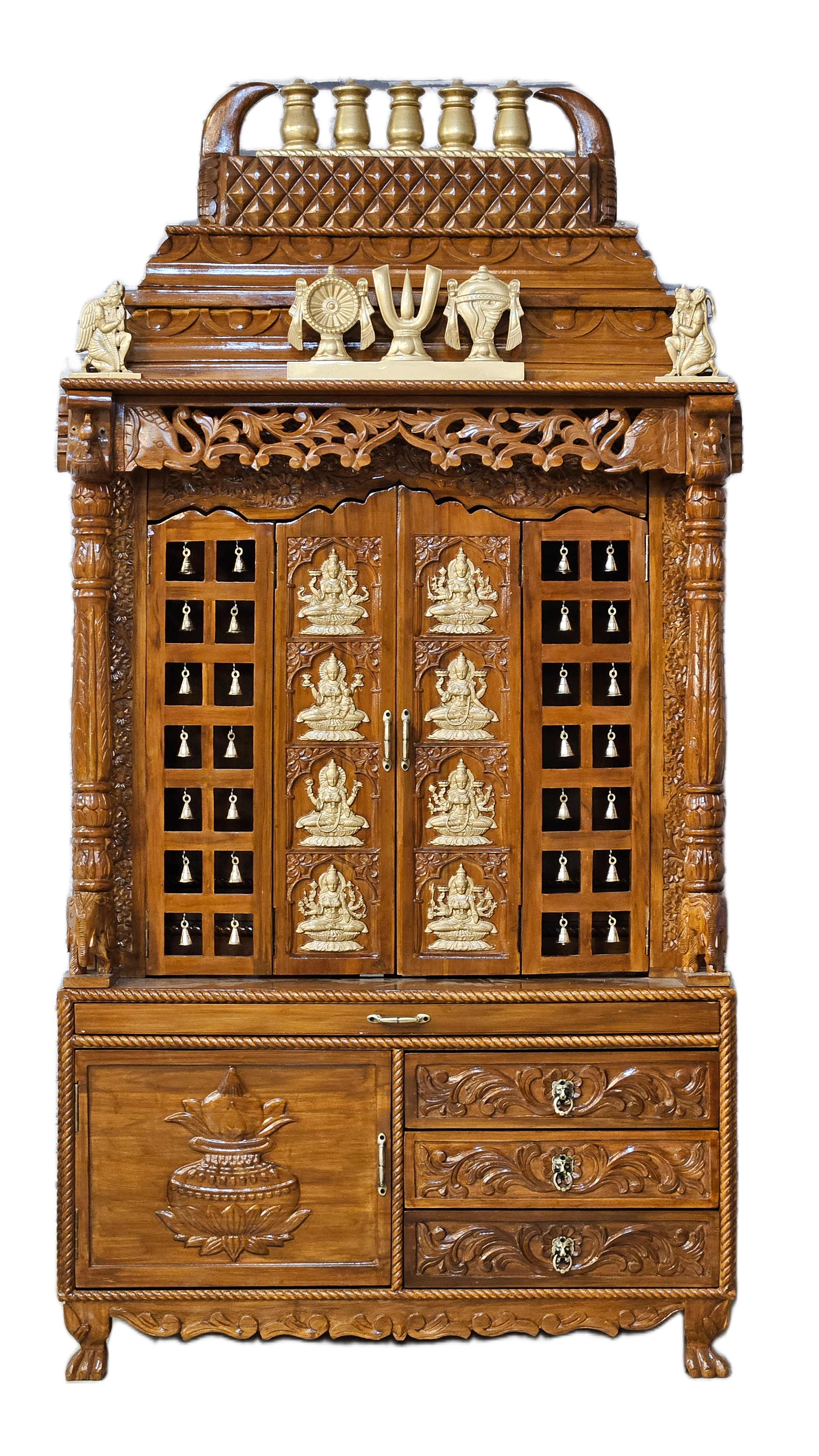 Decorative Wooden Pooja Mandir with Hand Carving