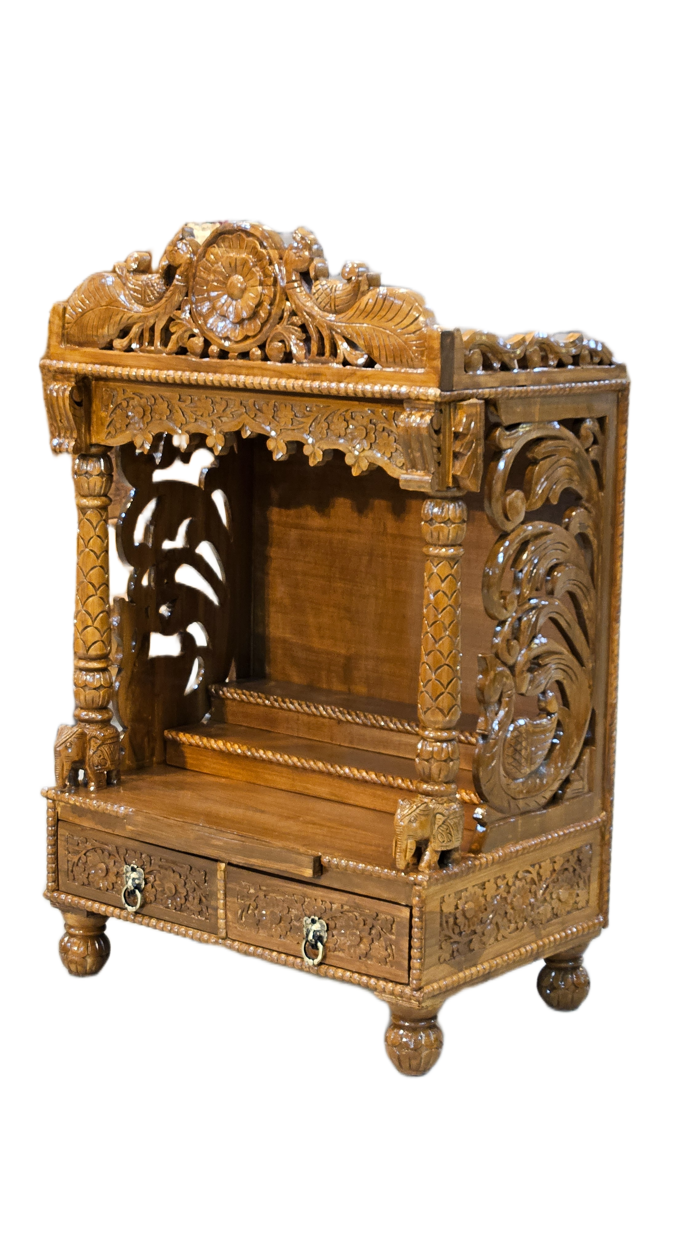 Elegant Home Pooja Mandir in Wooden Finish