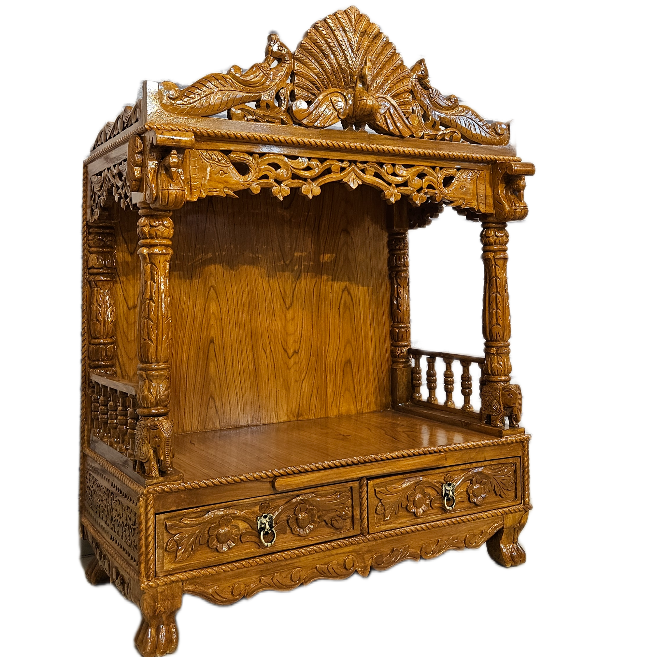 Classic Wooden Pooja Mandir with Ornamental Design