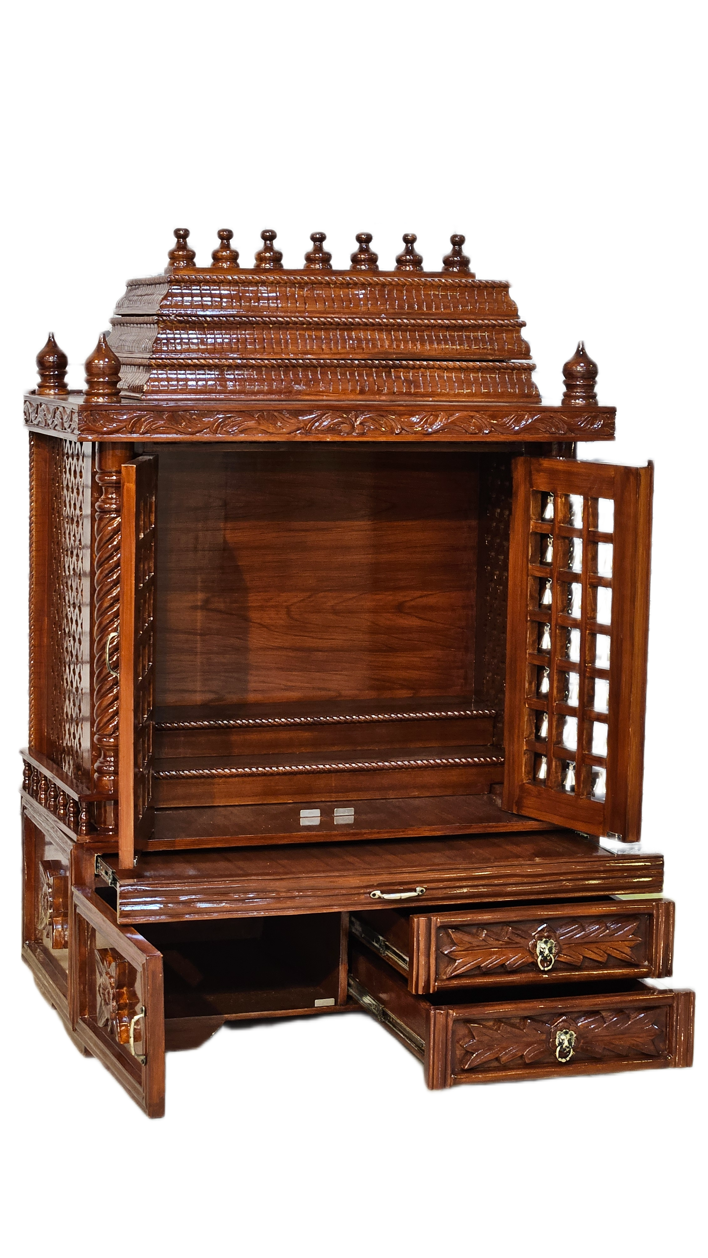 Elegant Handmade Wooden Temple with Drawers