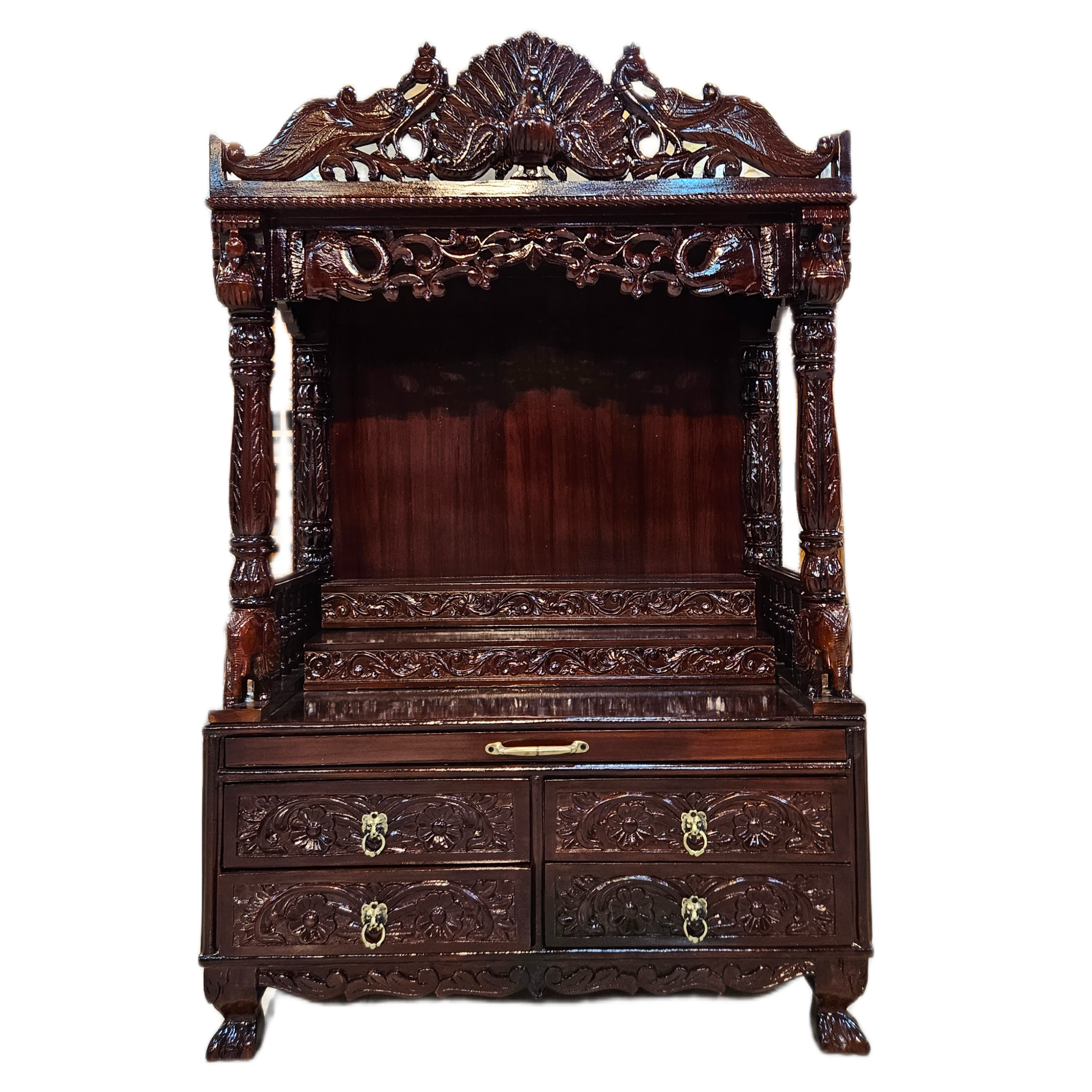 Premium Handcrafted Solid Teakwood Pooja Temple with Storage