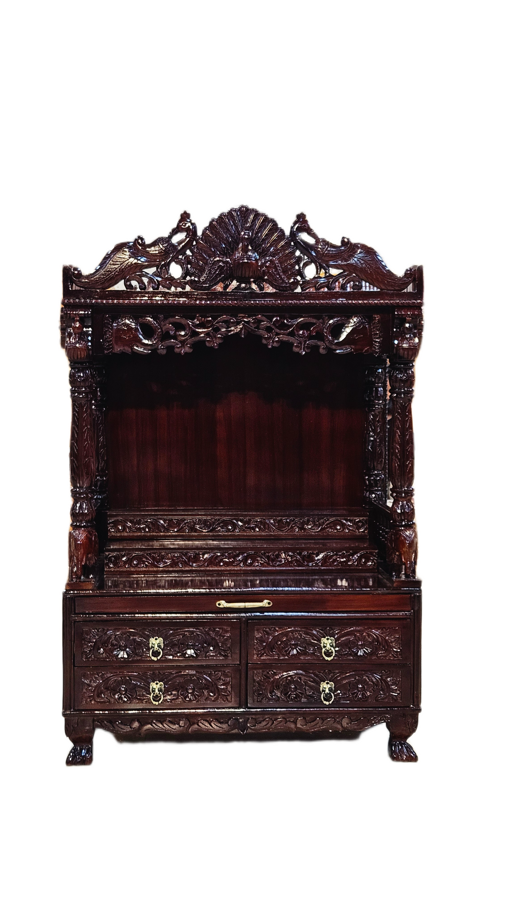 Premium Handcrafted Solid Teakwood Pooja Temple with Storage