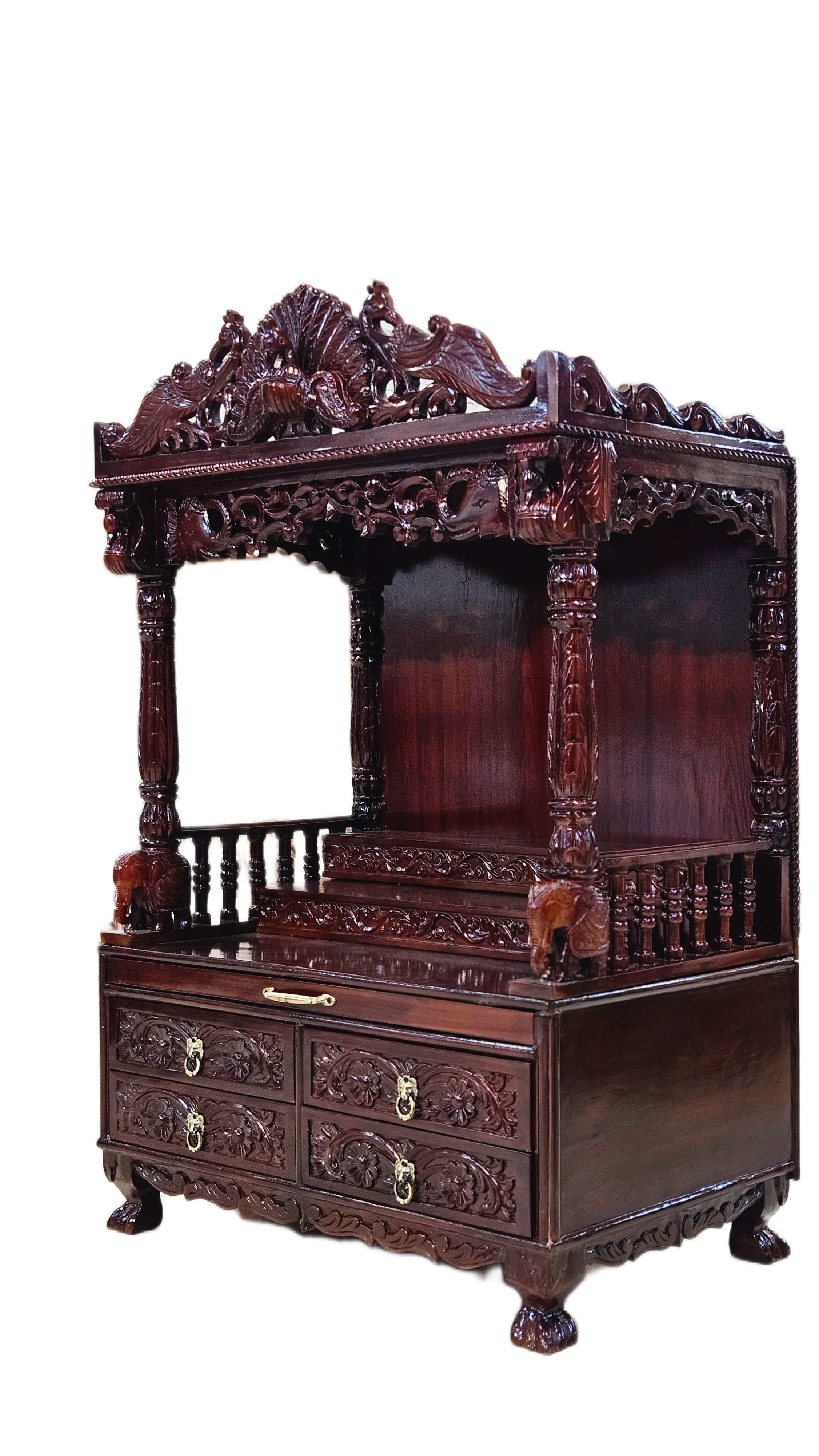 Premium Handcrafted Solid Teakwood Pooja Temple with Storage