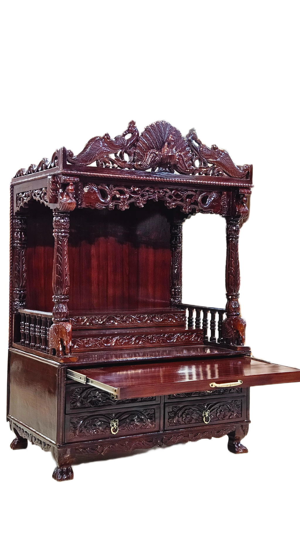 Premium Handcrafted Solid Teakwood Pooja Temple with Storage