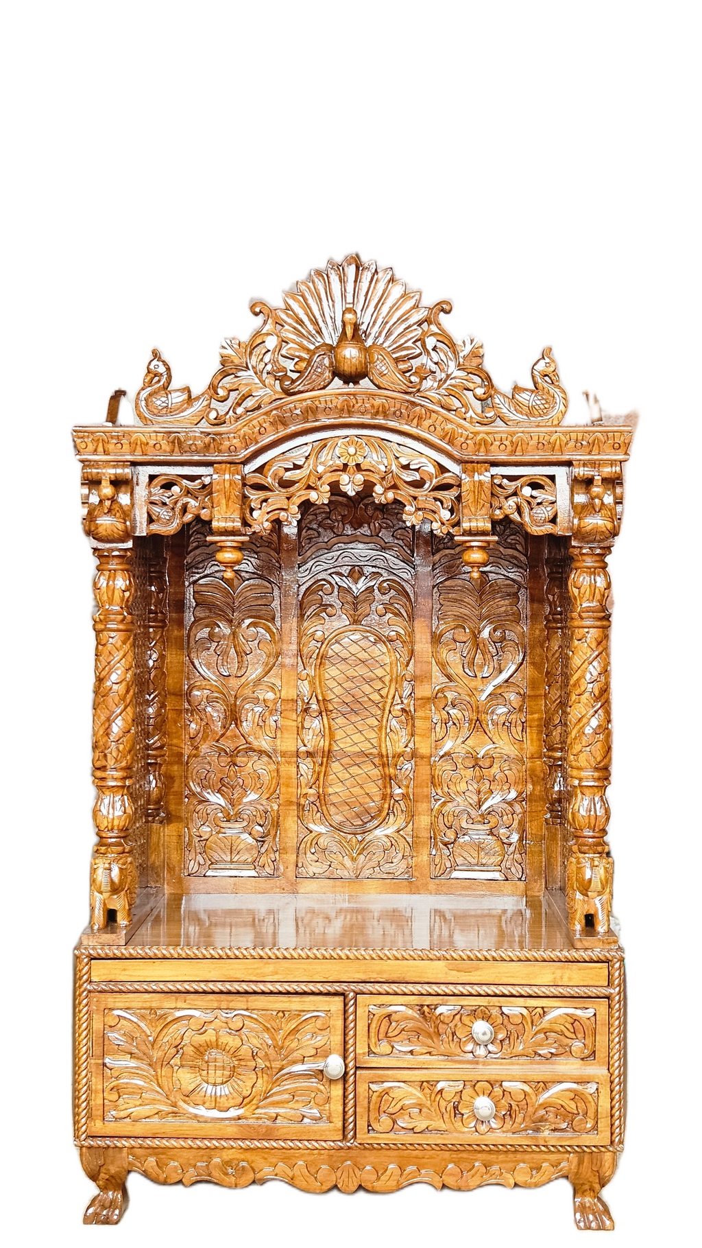 Modern Wooden Mandir with Smooth Polish
