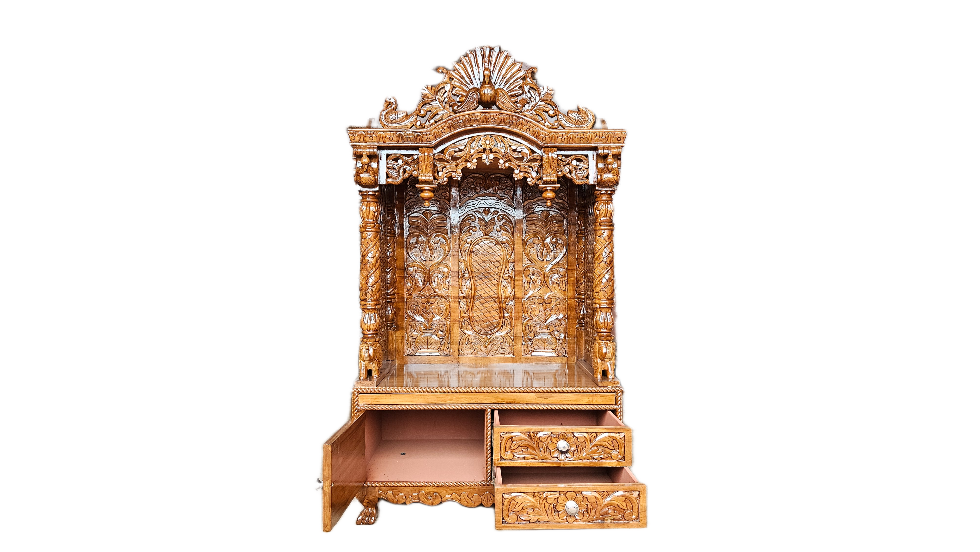 Modern Wooden Mandir with Smooth Polish