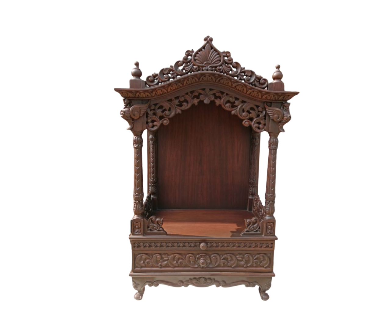 Handcrafted Solid Wood Mandir with Carved Details