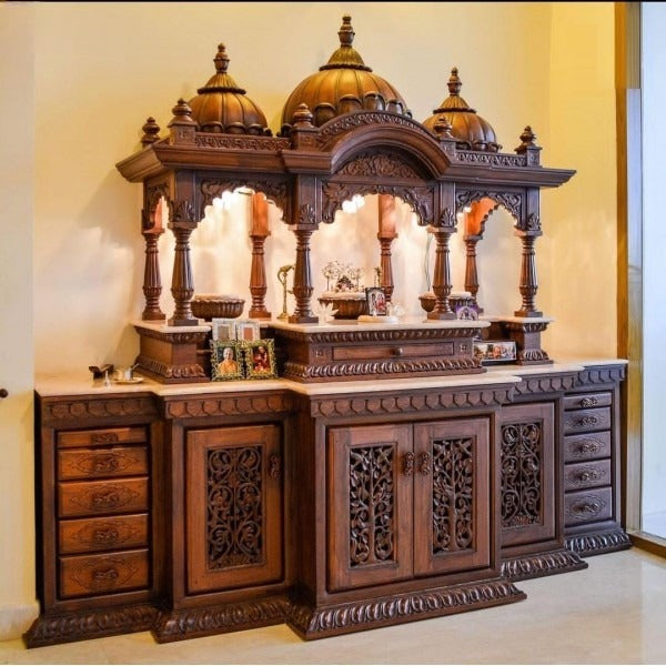 Handcrafted Wooden Mandir for Home | Traditional Pooja Temple with Carving