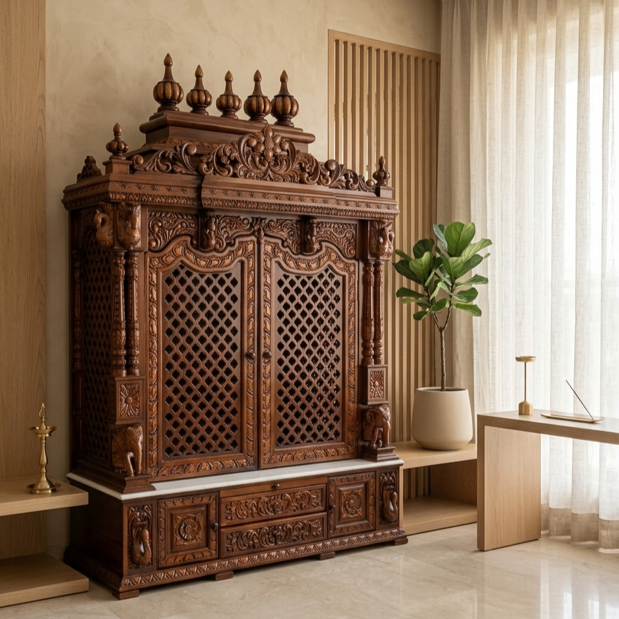 Luxury Wooden Mandir for Home | Designer Pooja Temple Unit