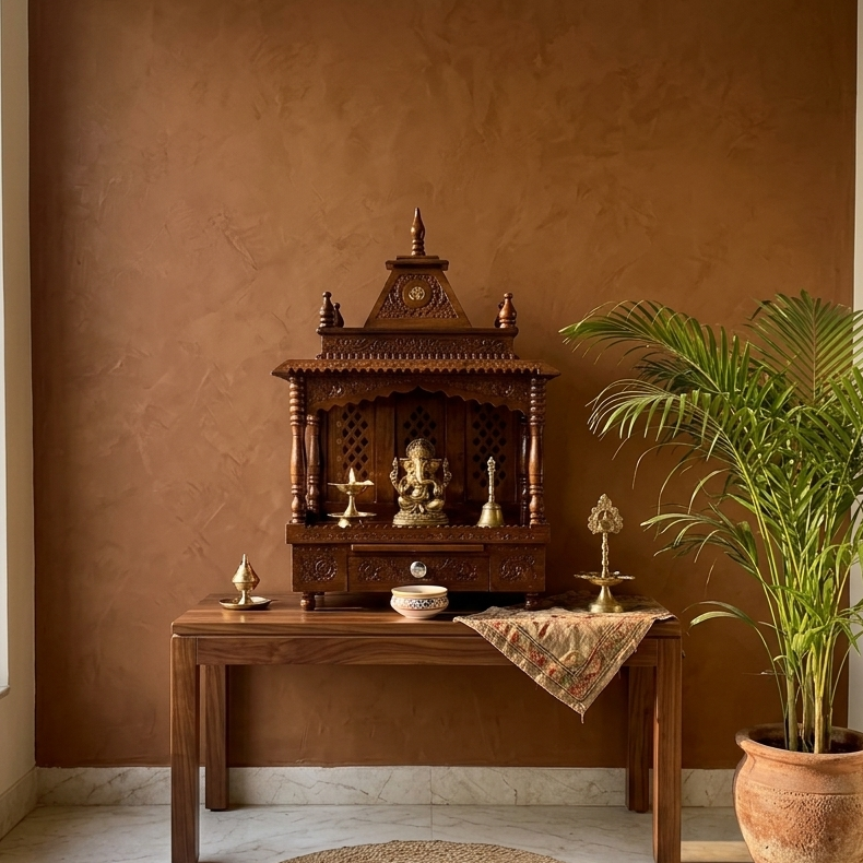 Durable Wooden Mandir with Minimalist Design