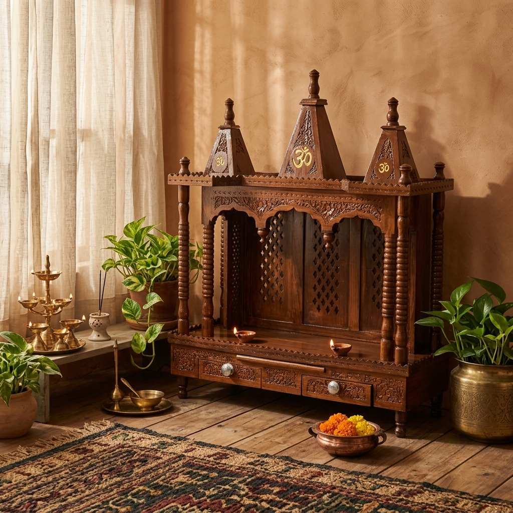 Antique Style Wooden Temple for Home Worship