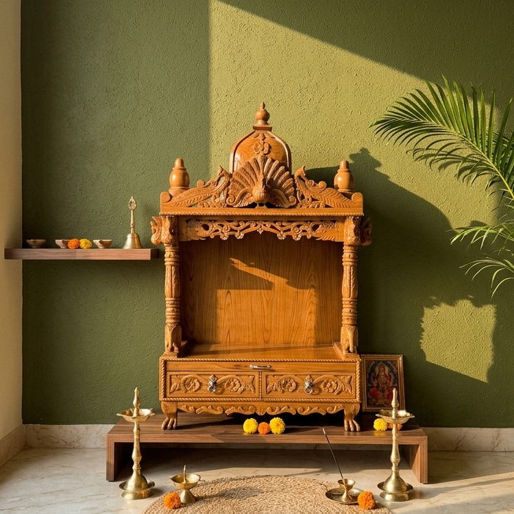 Premium Solid Wood Mandir with Polished Finish