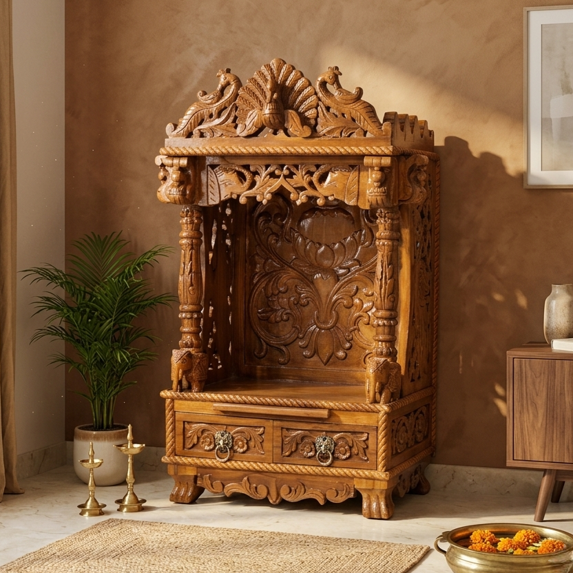 Designer Pooja Mandir for Living Room Décor