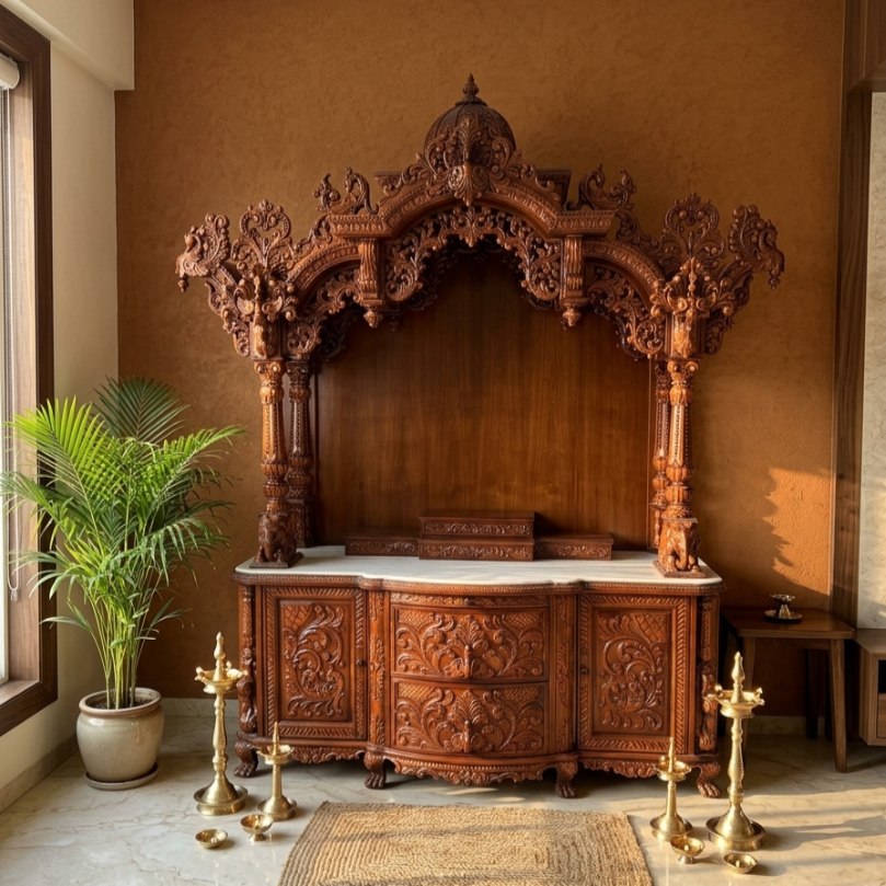 Decorative Wooden Pooja Temple | Luxury Carved Mandir