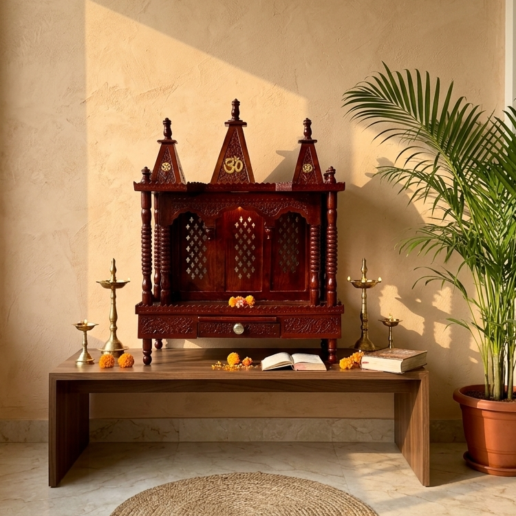 Modern Wooden Mandir with Smooth Polish