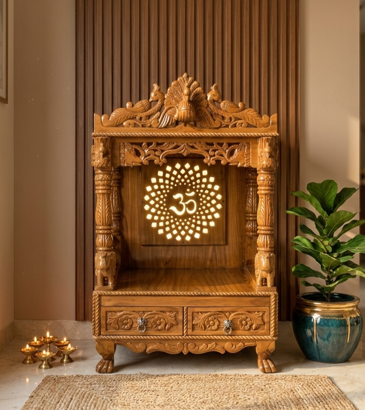 Classic Wooden Pooja Mandir with Ornamental Design