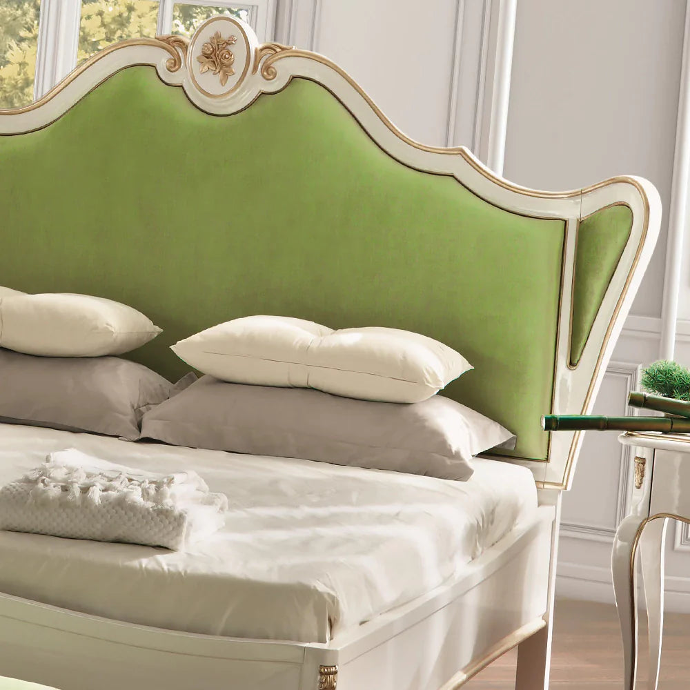 Classic Wooden Carved Bed with Upholstered Panel