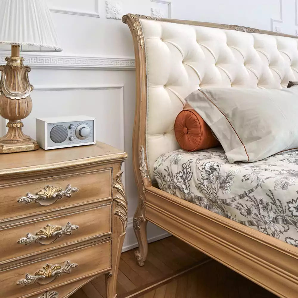 Regal Designer Bed with Hand-Carved Wooden Frame