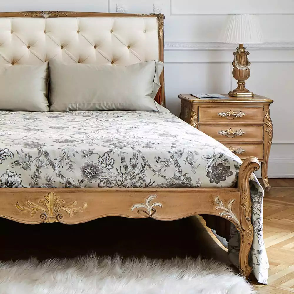 Regal Designer Bed with Hand-Carved Wooden Frame