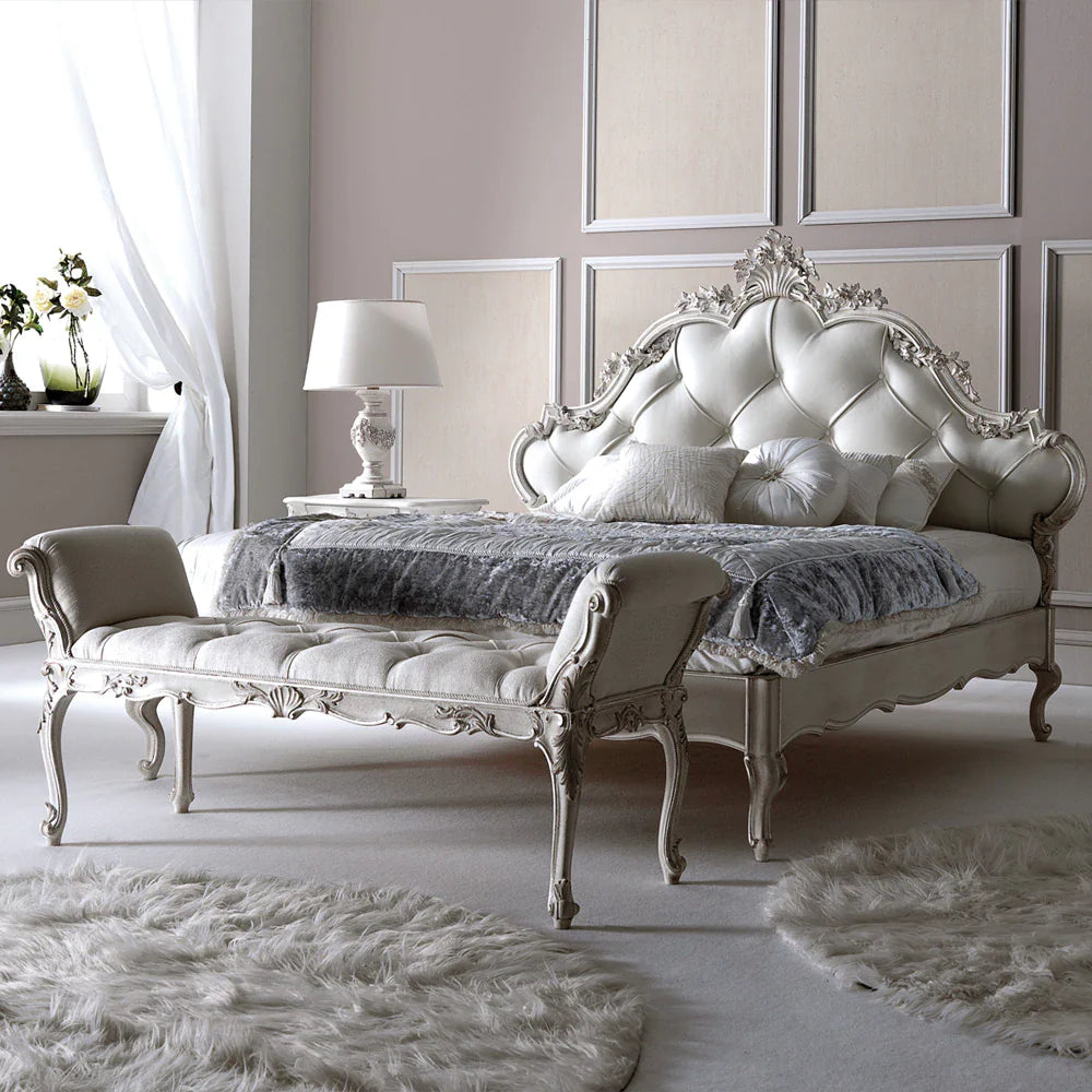 Elegant Royal Carved Bed with Premium Silver Finish