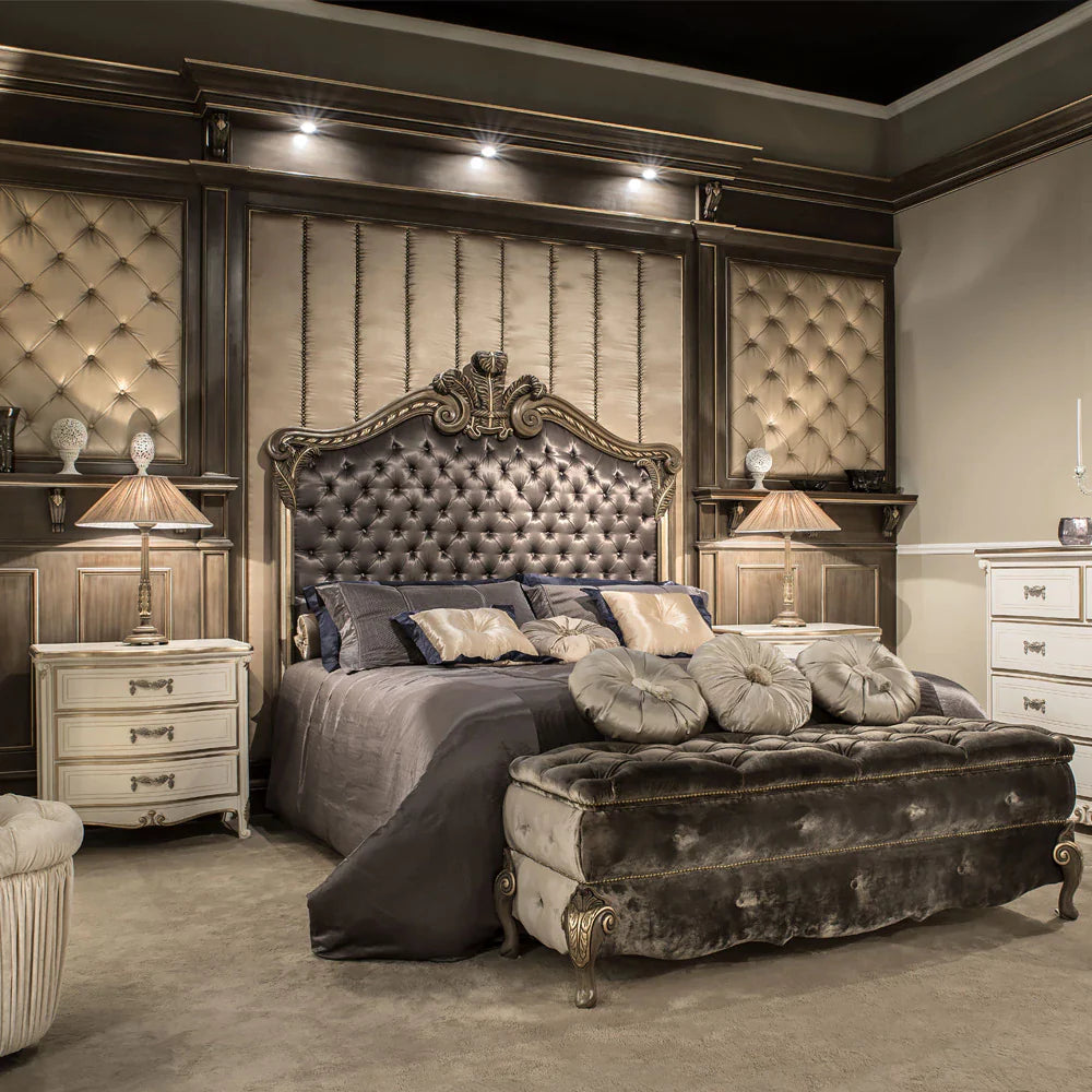 Antique Inspired Carved Wooden Bed for Luxury Bedrooms