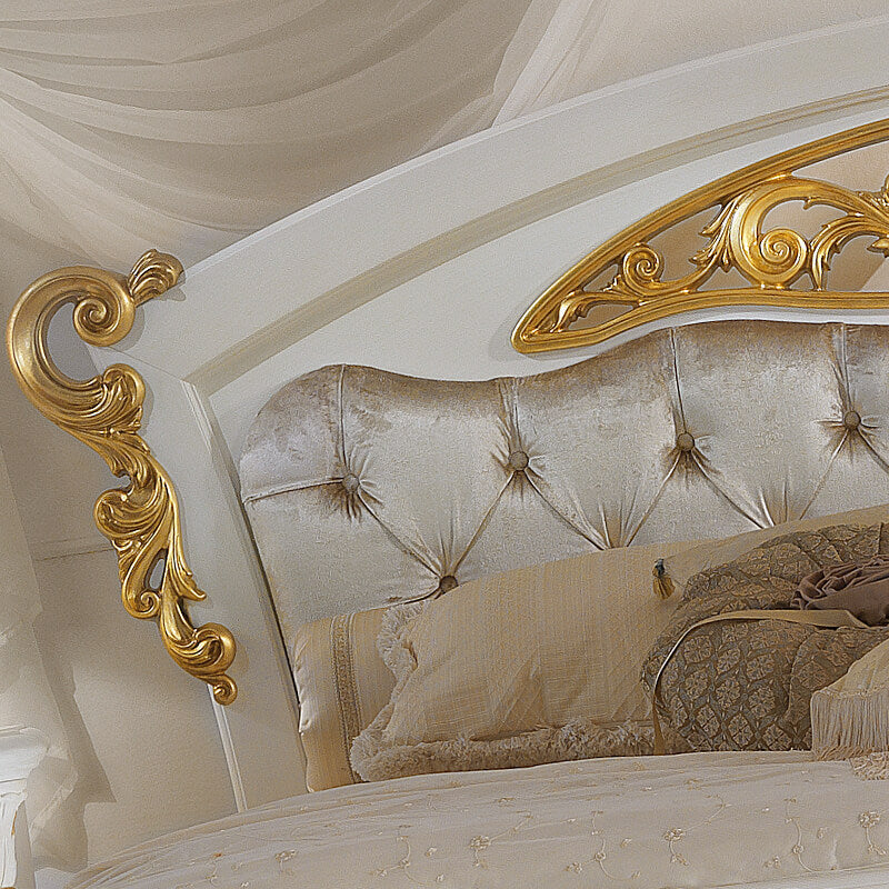 Royal Hand-Carved Wooden Bed with Tufted Comfort